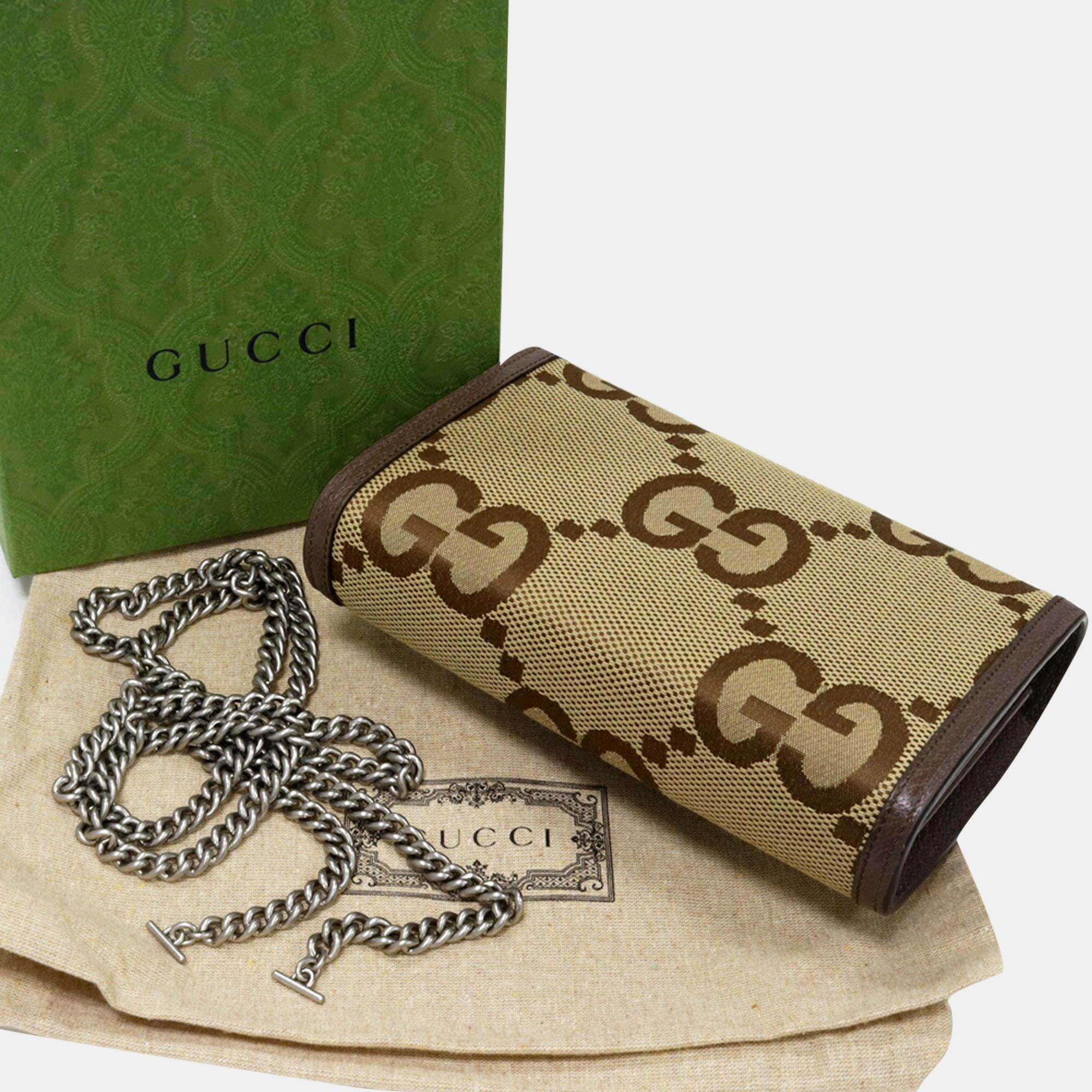 Gucci Brown Canvas Jumbo GG Dionysus Wallet On Chain