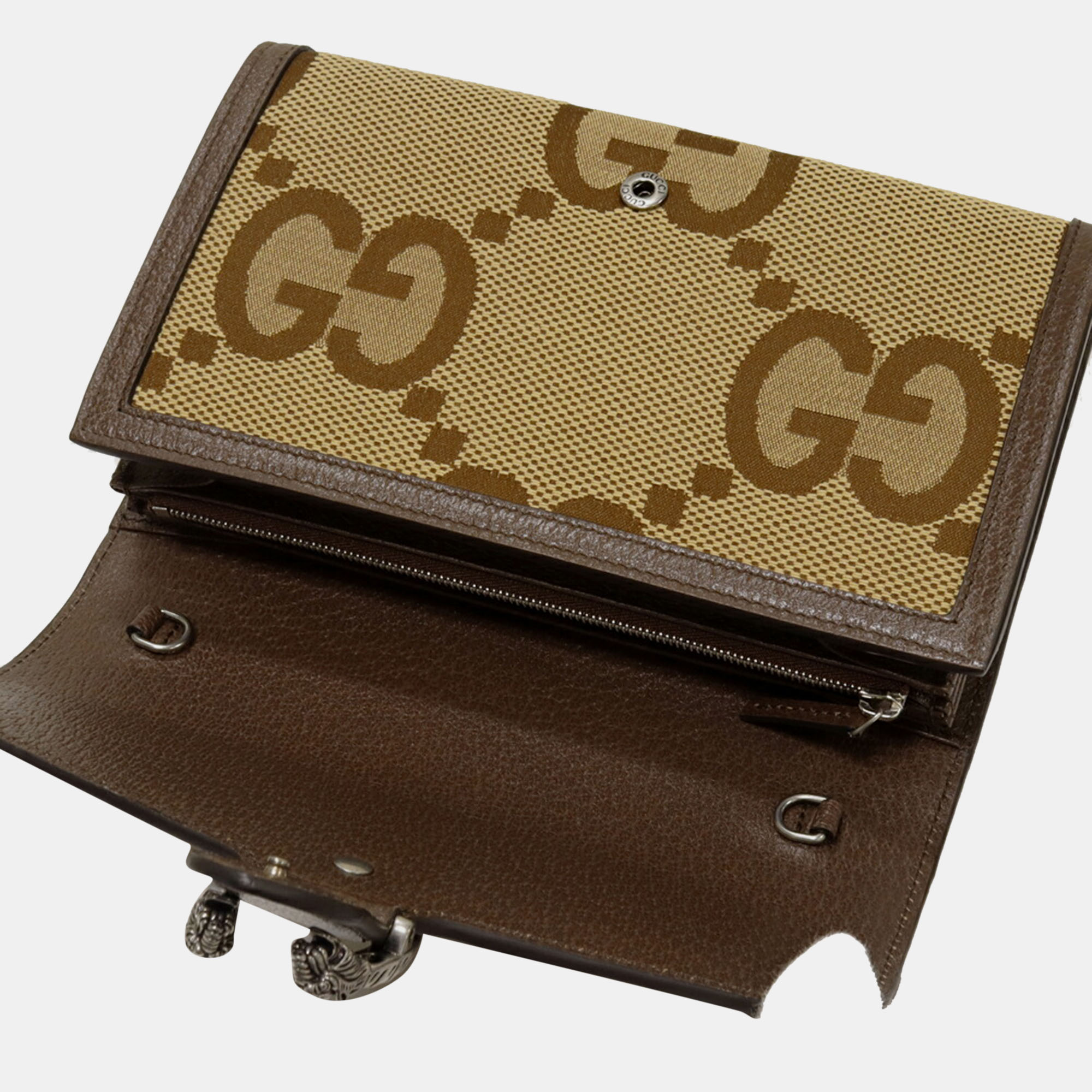 Gucci Brown Canvas Jumbo GG Dionysus Wallet On Chain
