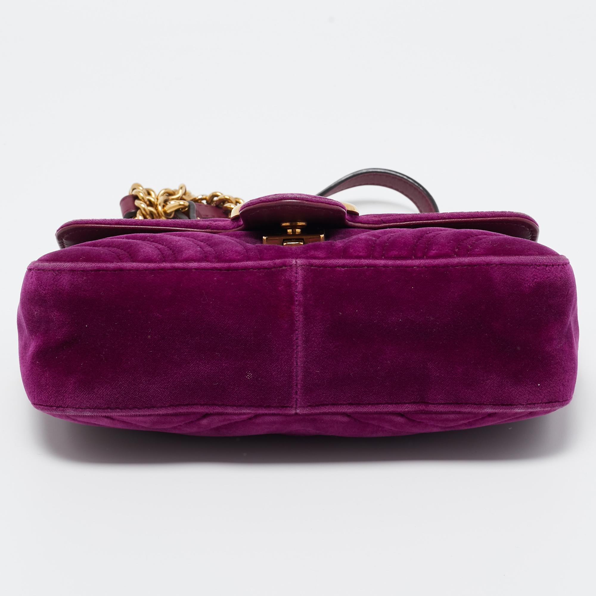 Gucci Magenta Matelassé Velver Mini GG Marmont Shoulder Bag