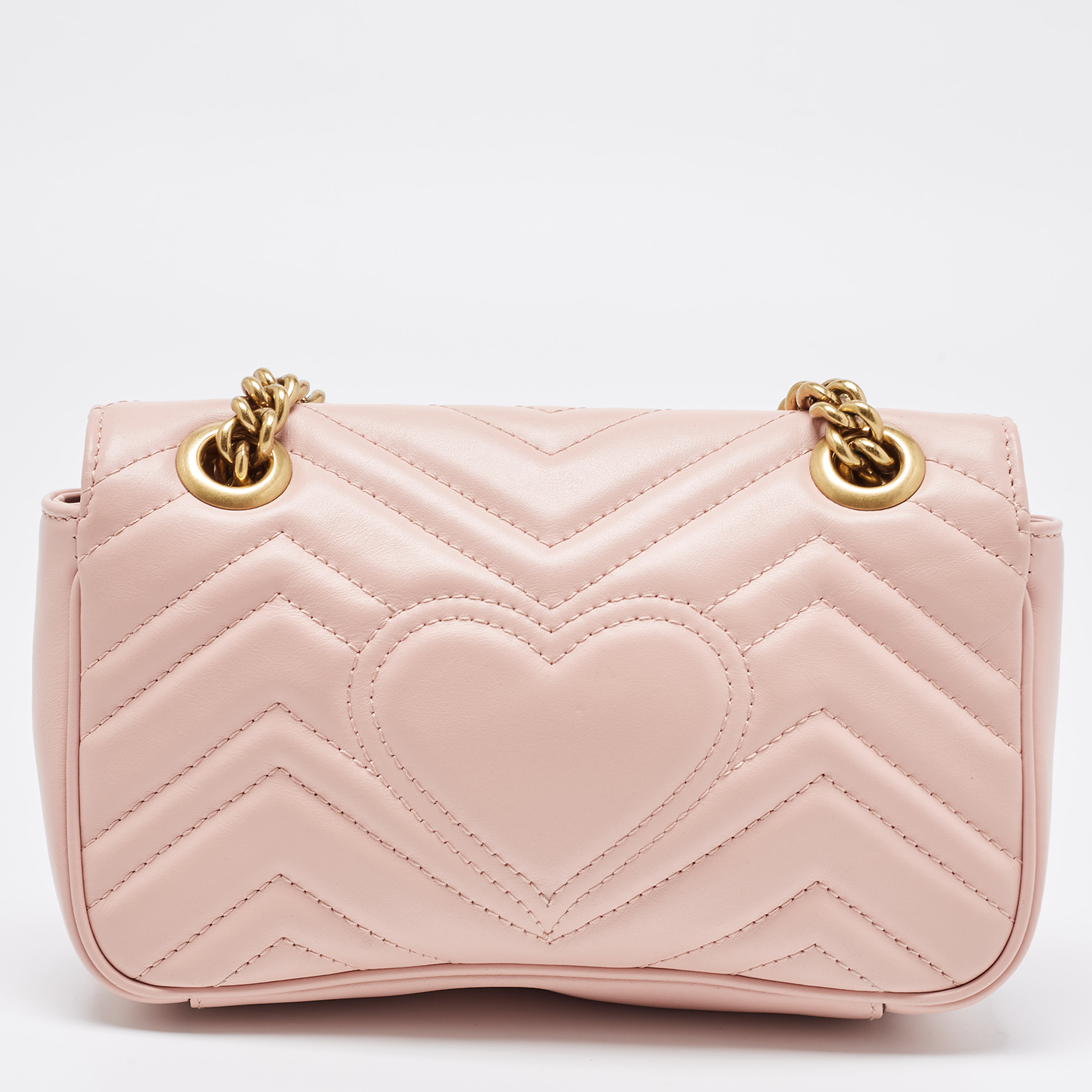 Gucci Pink Matelassé Leather Mini GG Marmont Shoulder Bag