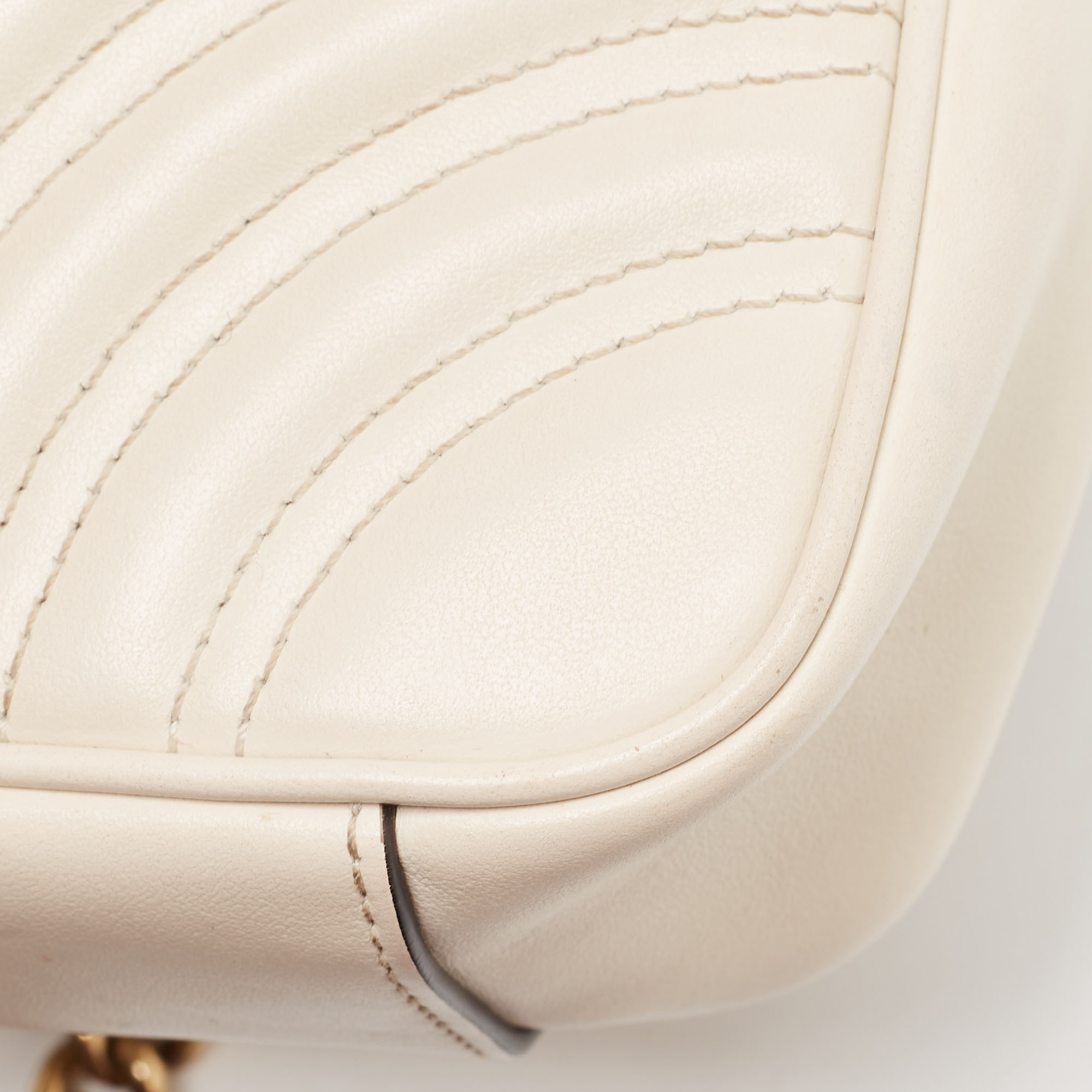 Gucci Off White Matelassé Leather Mini GG Marmont Shoulder Bag