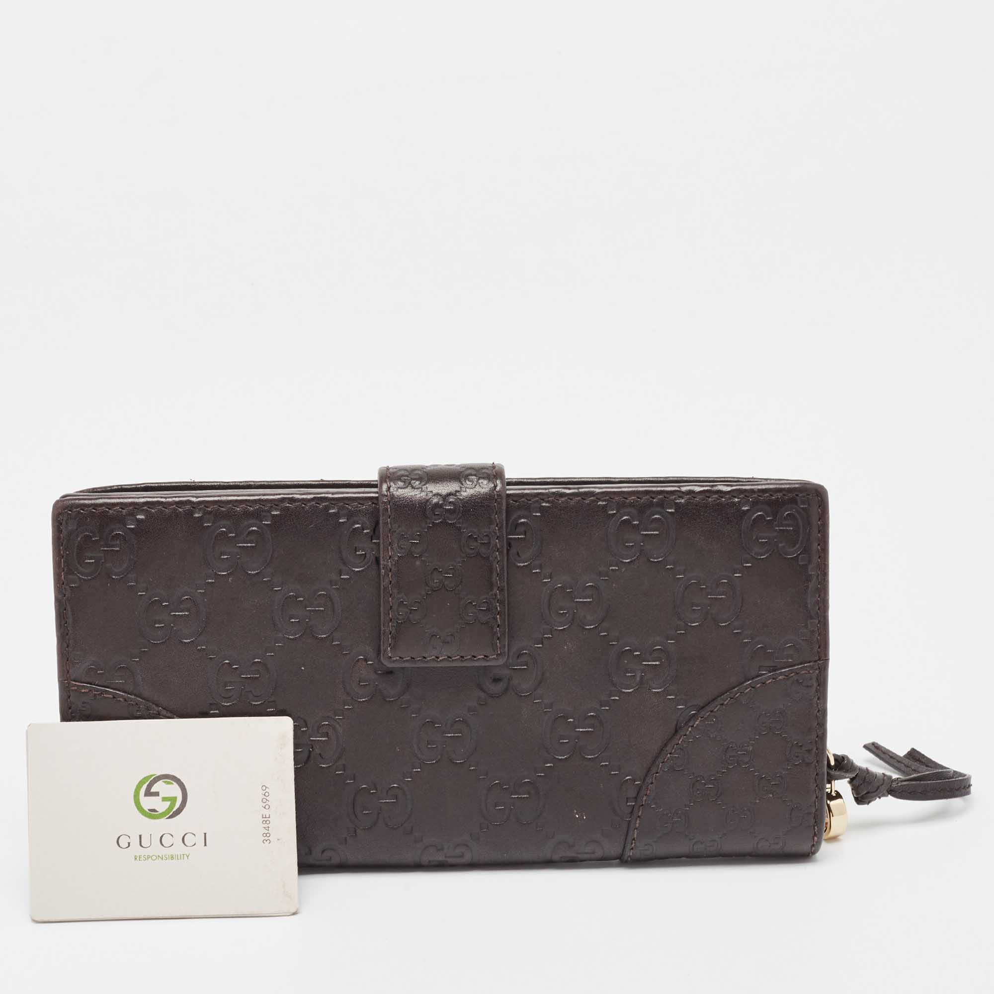 Gucci Choco Brown Guccissima Leather Bree Continental Wallet