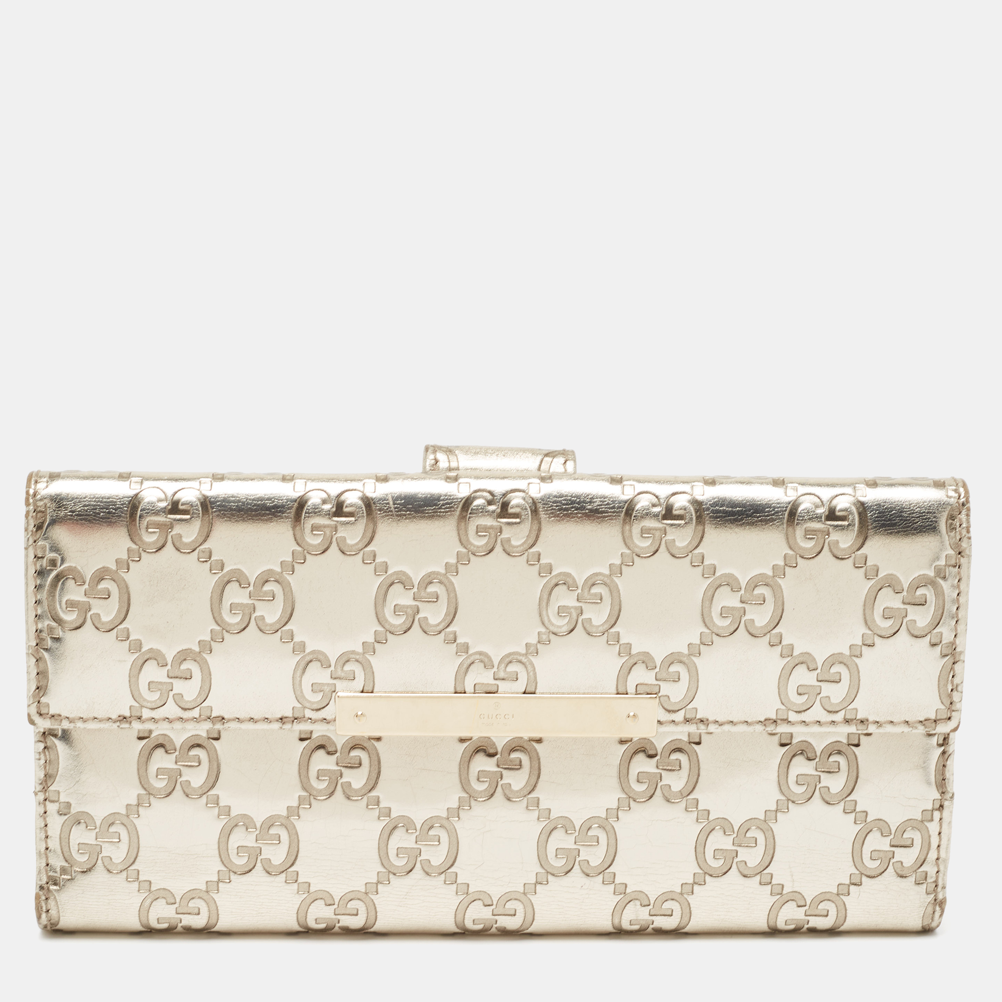 Gucci metallic gold guccissima leather flap continental wallet