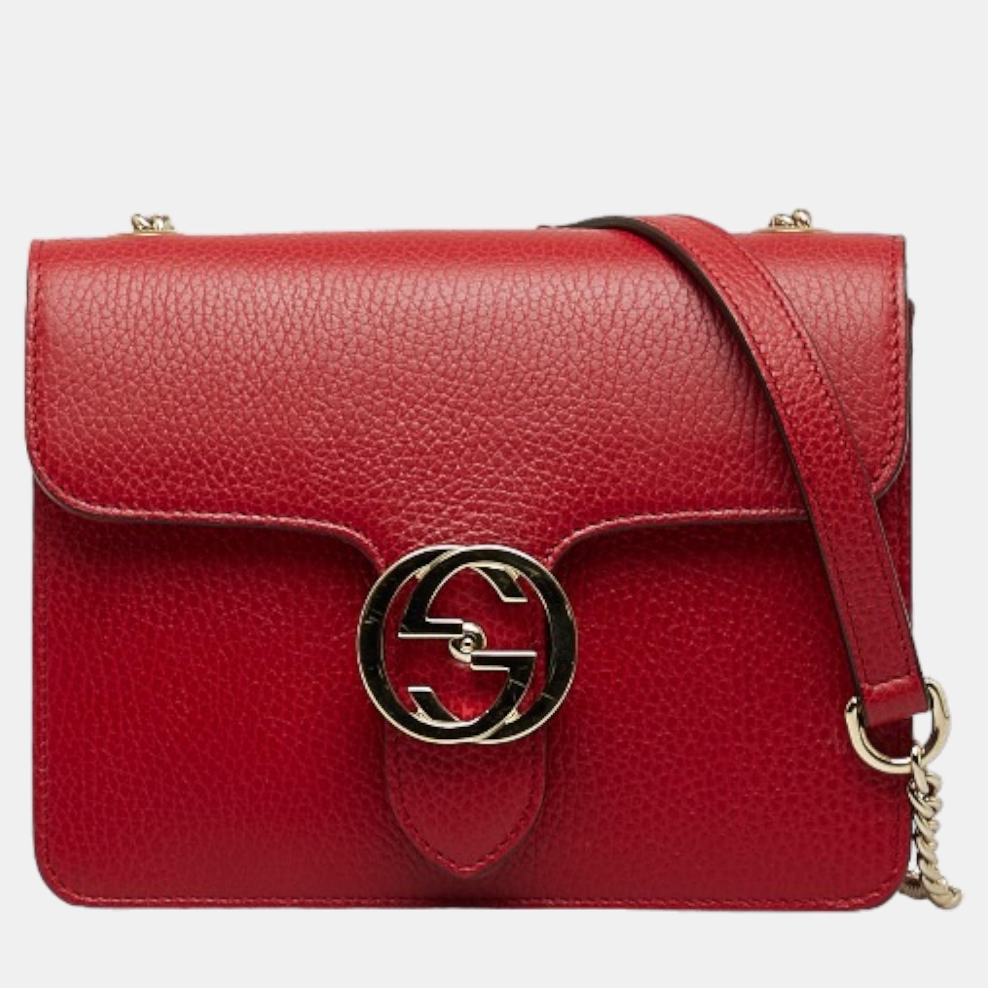 Gucci red leather small interlocking g shoulder bag