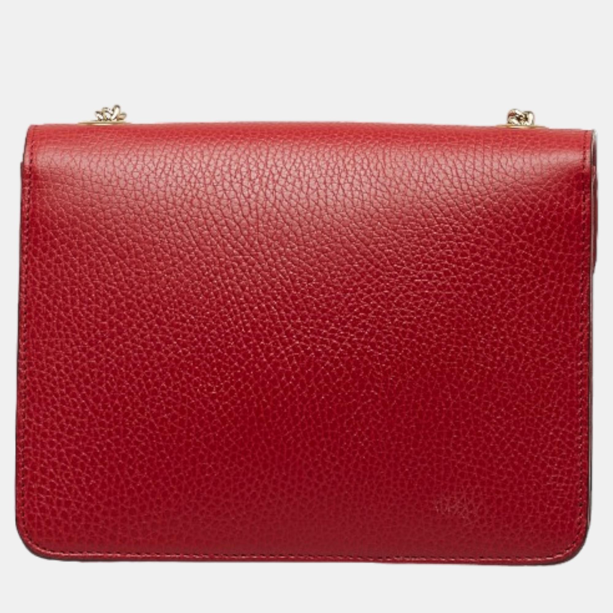 Gucci Red Leather Small Interlocking G Shoulder Bag