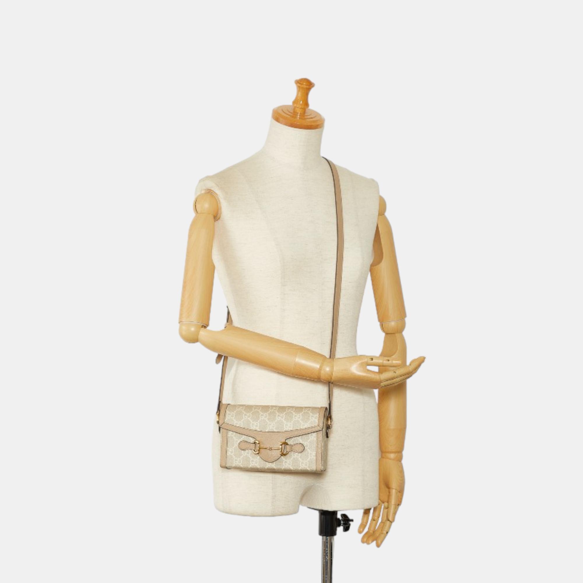 Gucci Beige Canvas GG Supreme Canvas Mini Horsebit 1955 Crossbody Bag