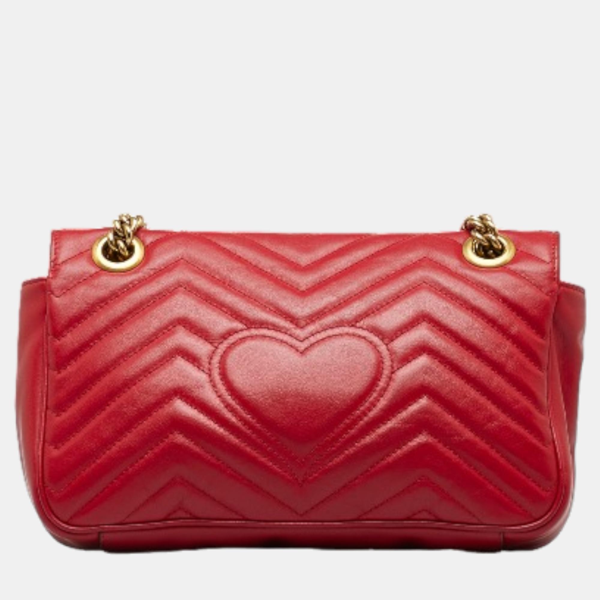 Gucci Red Leather GG Small Marmont Matelasse Shoulder Bag