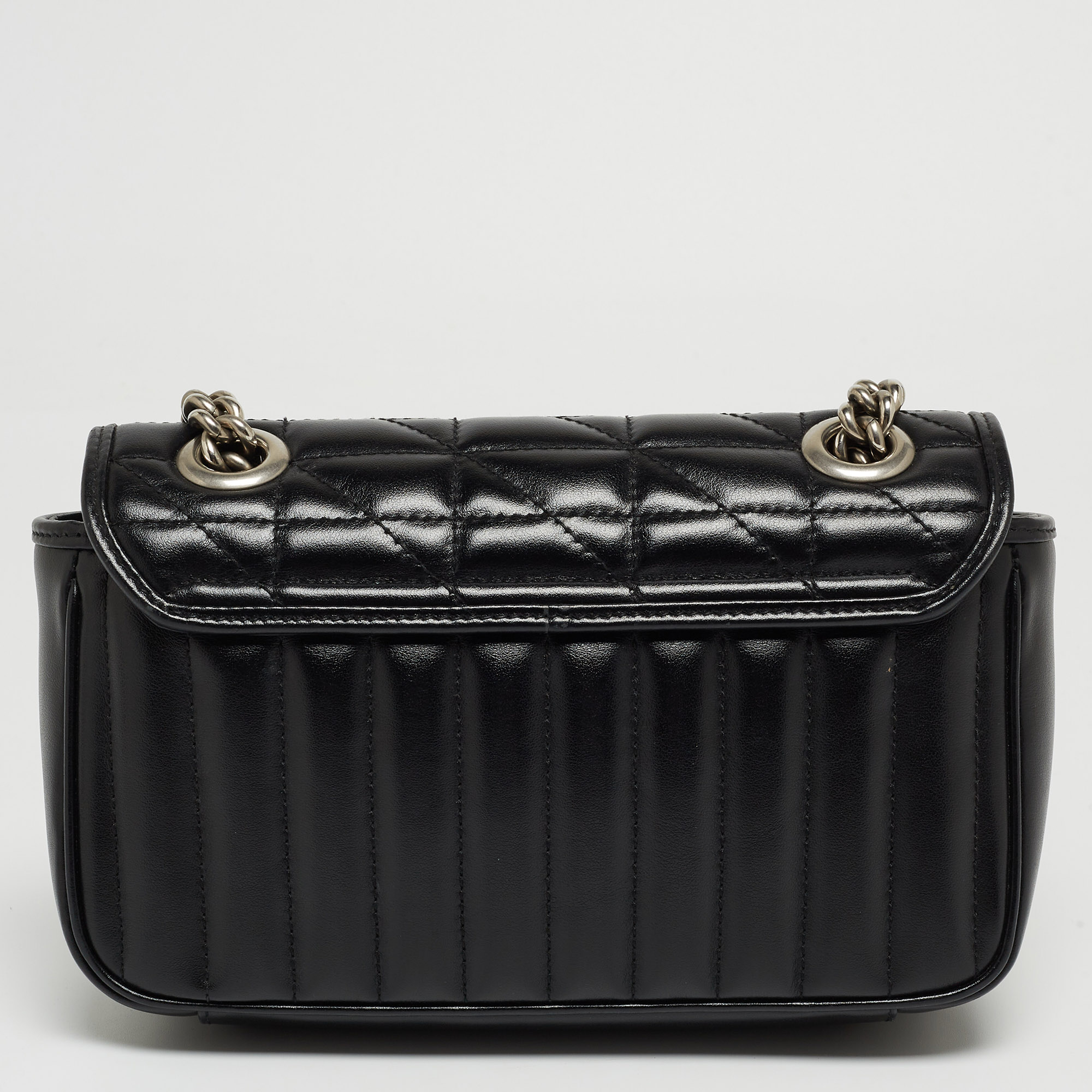 Gucci Black Matelassé Leather Mini GG Marmont Shoulder Bag