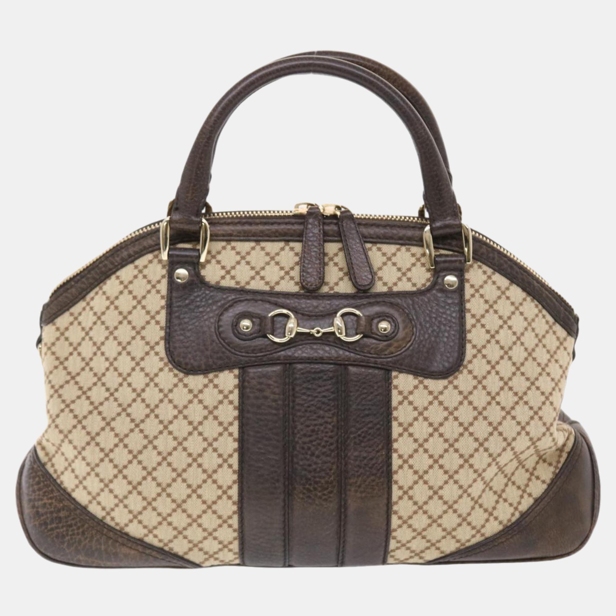 Gucci Beige GG Canvas And Leather Diamante Catherine Dome Handle Bag