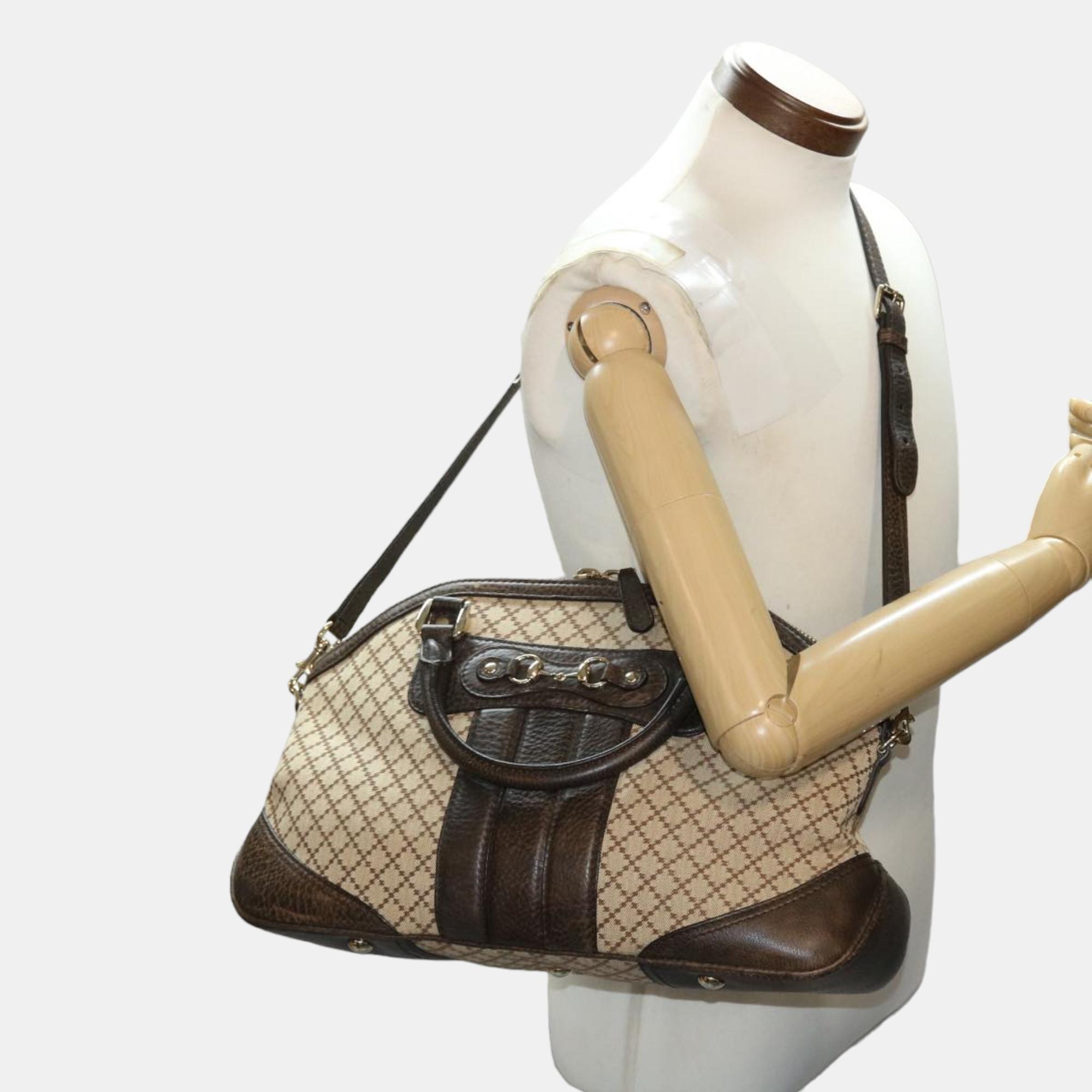 Gucci Beige GG Canvas And Leather Diamante Catherine Dome Handle Bag