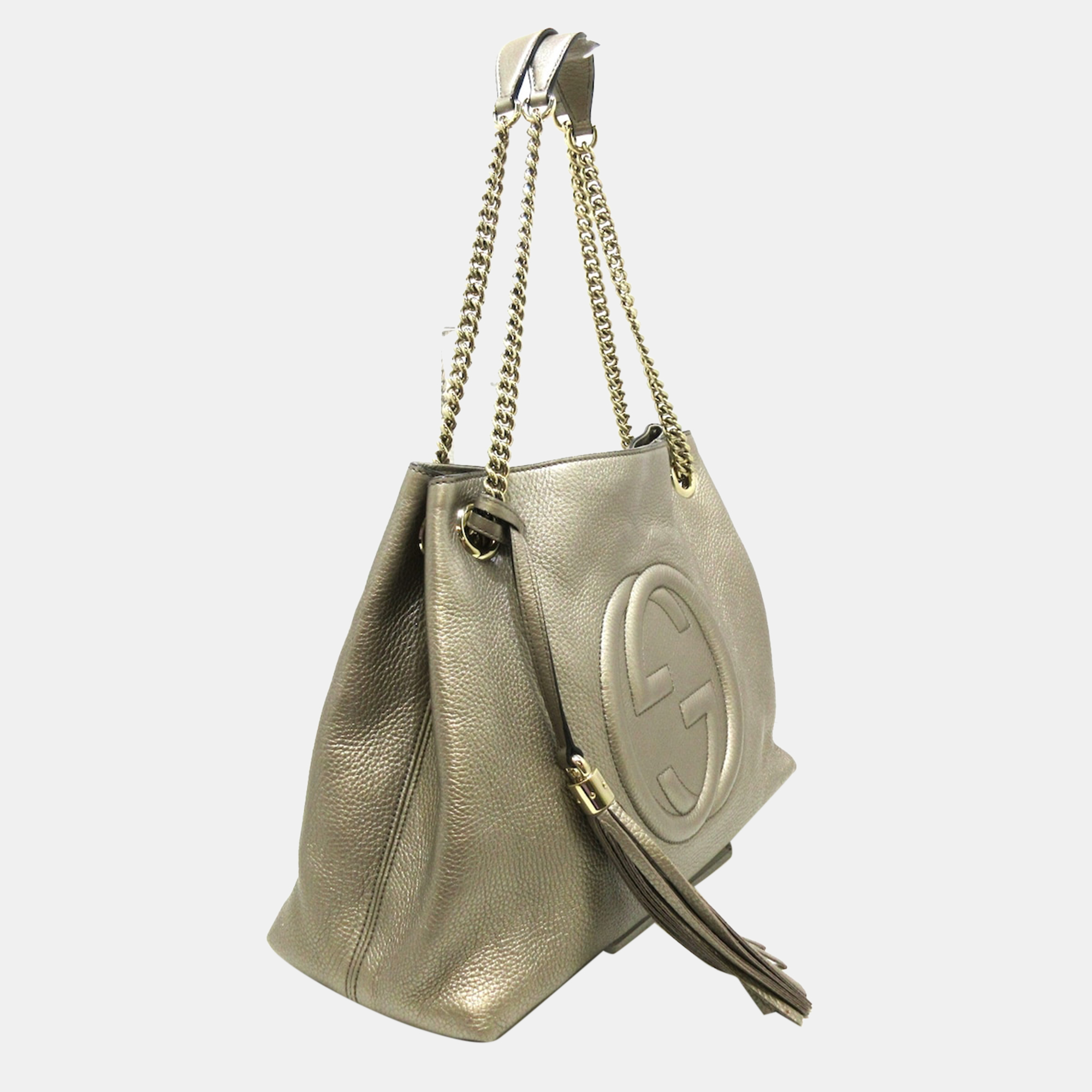 Gucci Silver Leather Medium Soho Chain Tote Bag