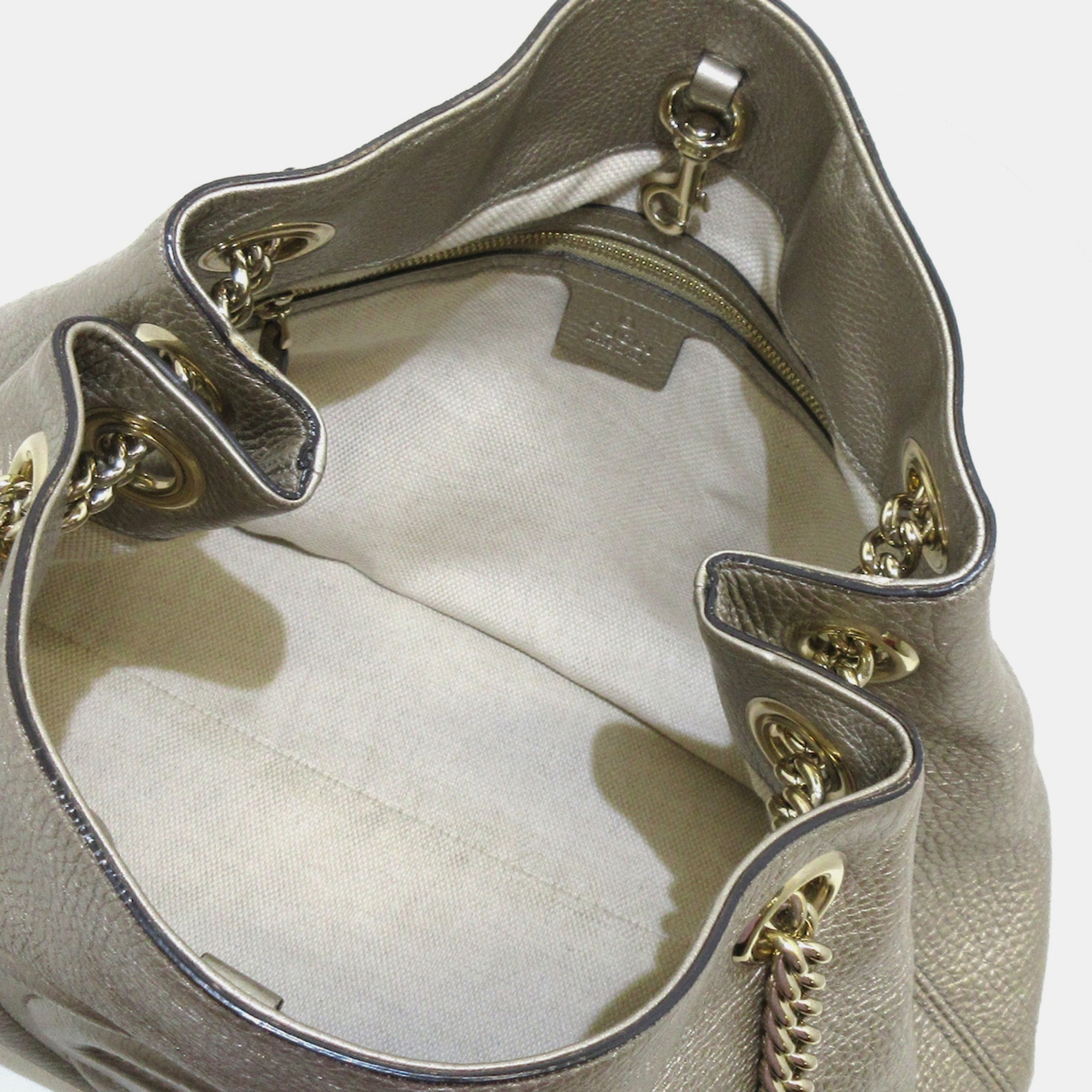 Gucci Silver Leather Medium Soho Chain Tote Bag