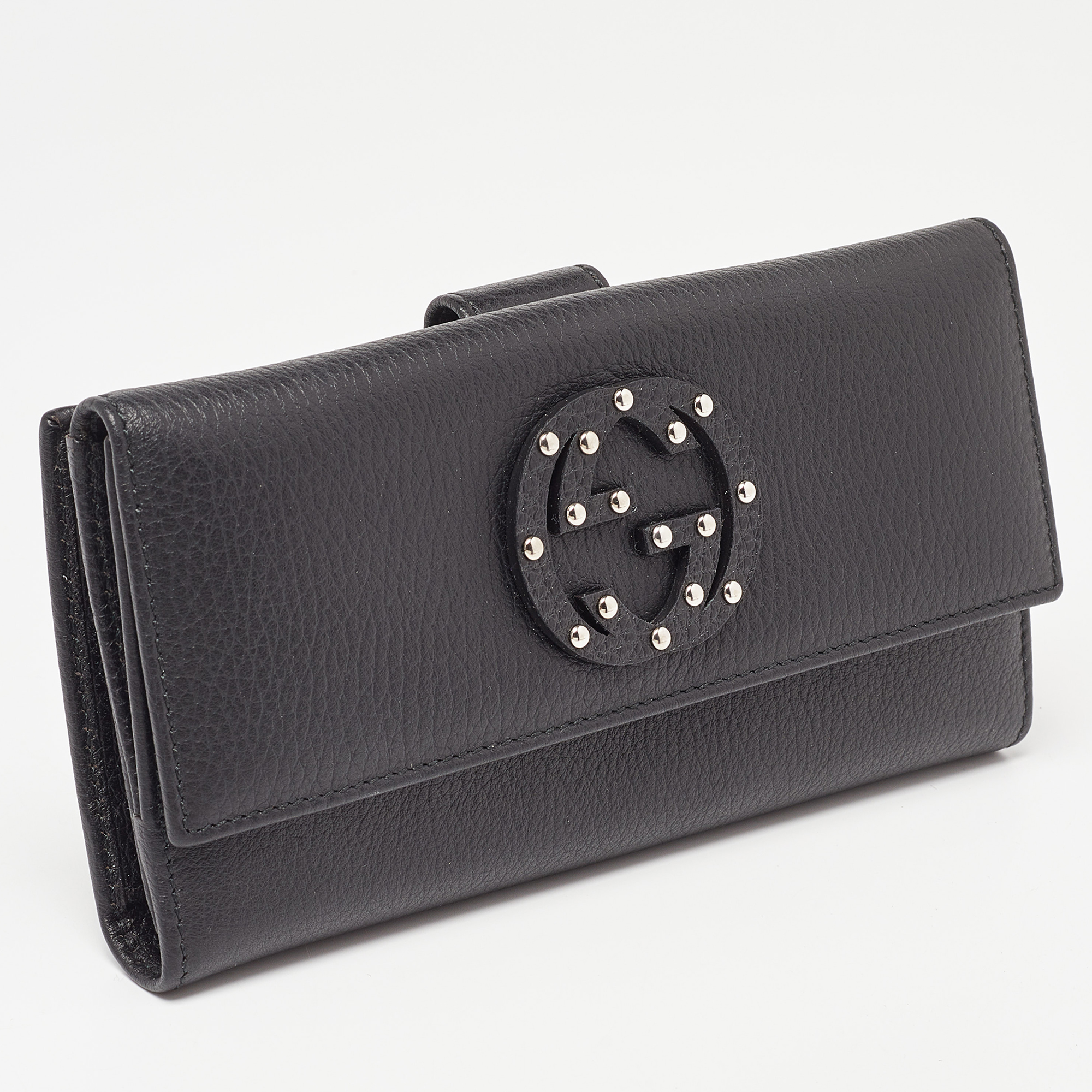 Gucci Black Leather Soho Studded Continental Wallet