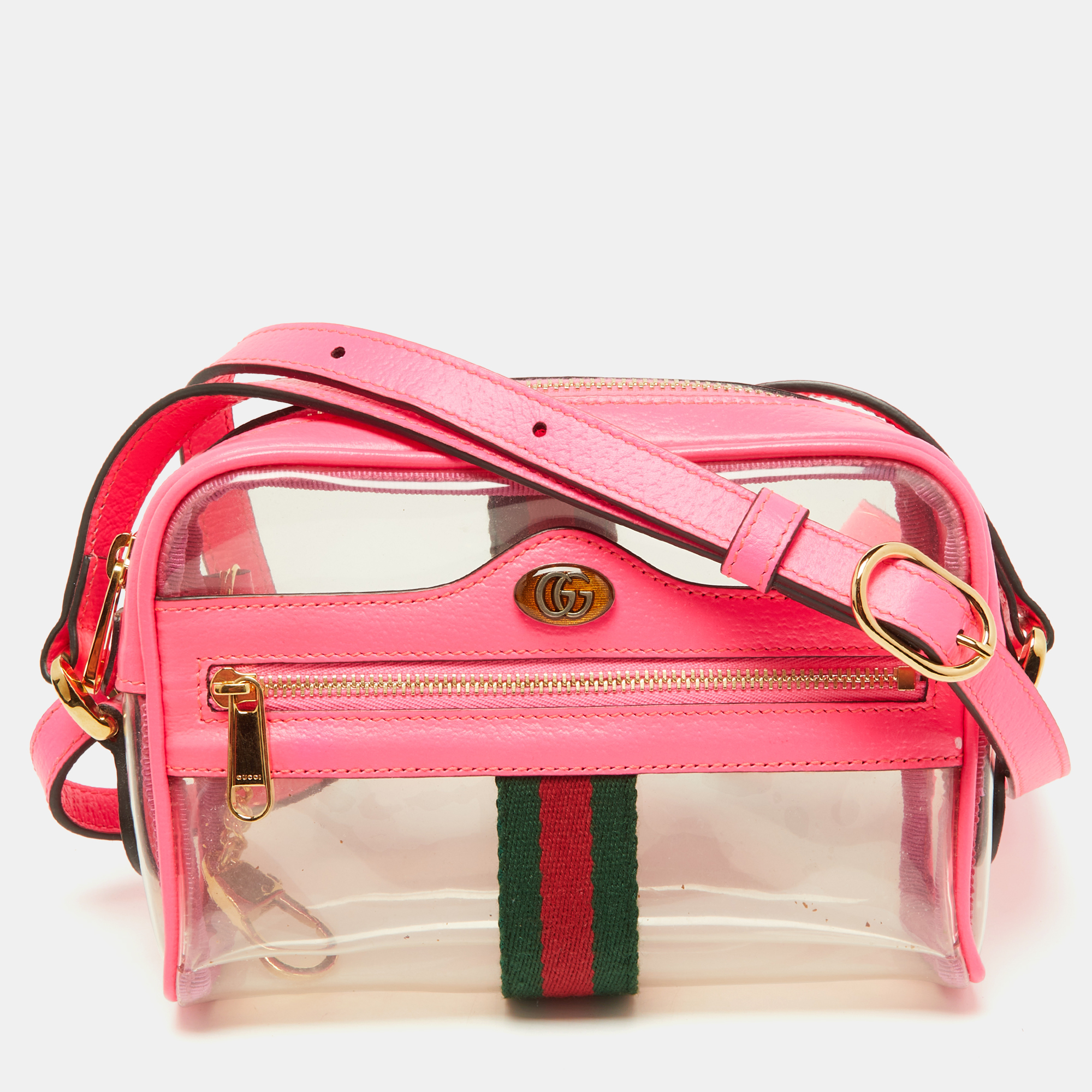 Gucci Neon Pink Leather And PVC Mini Ophidia Crossbody Bag