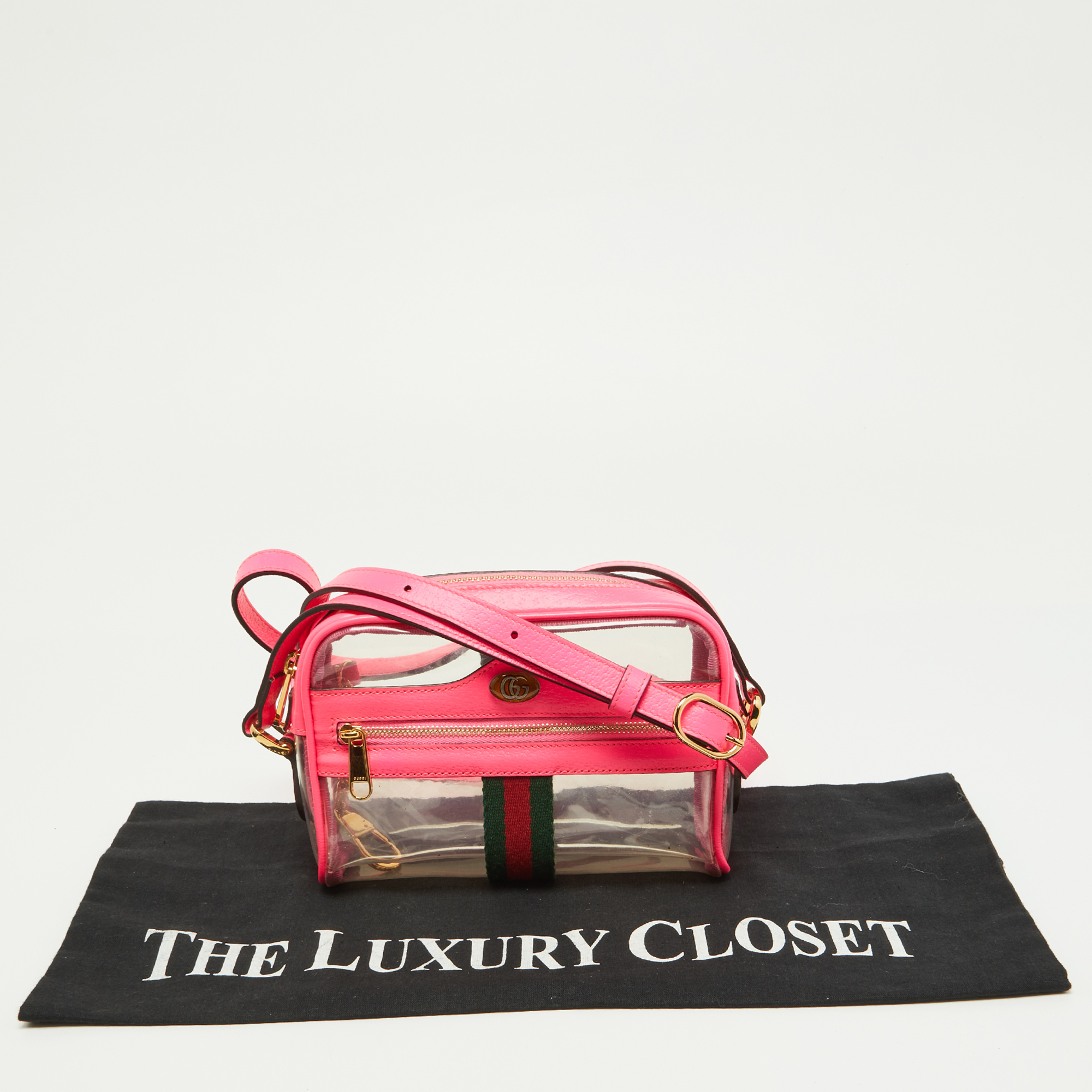 Gucci Neon Pink Leather And PVC Mini Ophidia Crossbody Bag