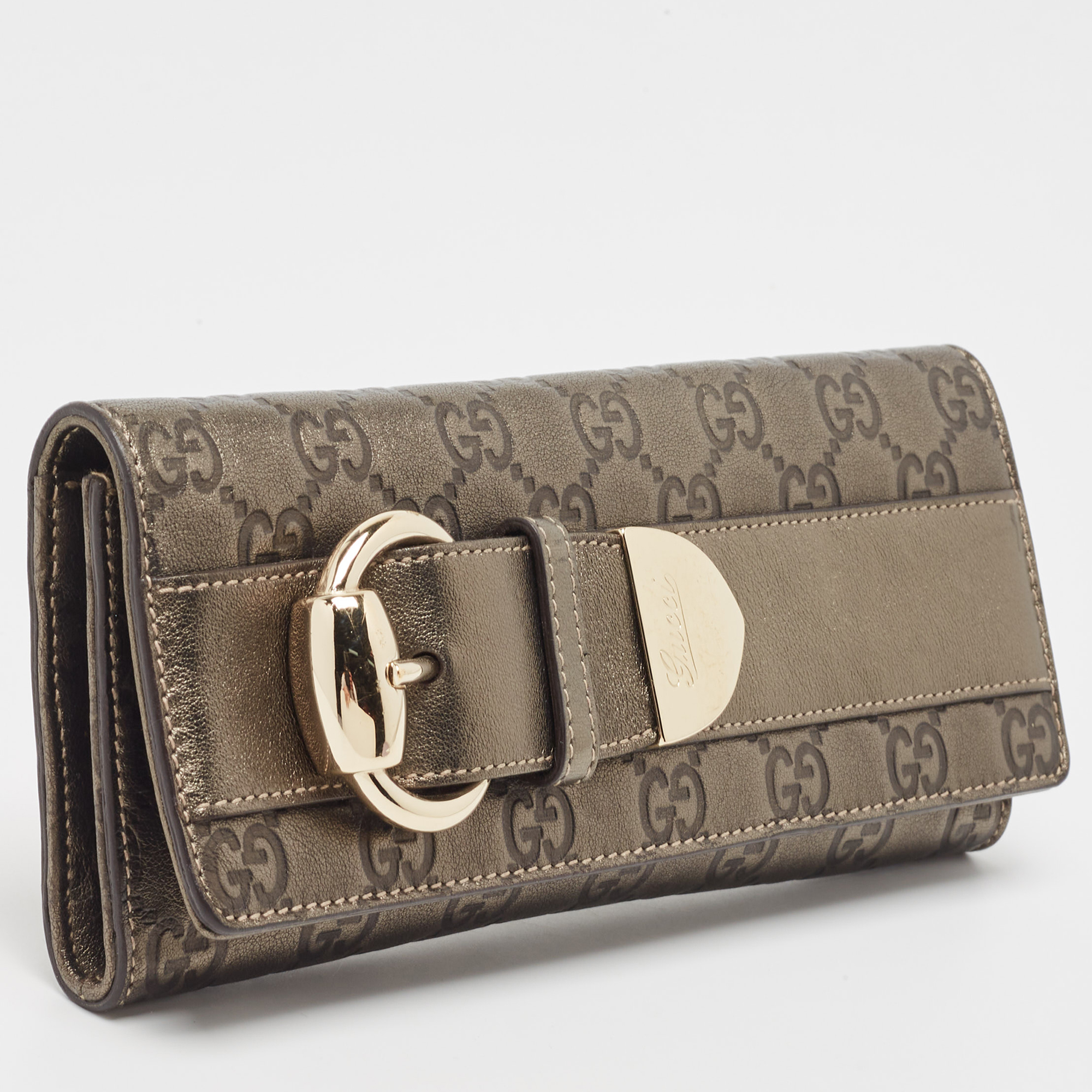 Gucci Metallic Guccissima Leather Buckle Continental Wallet