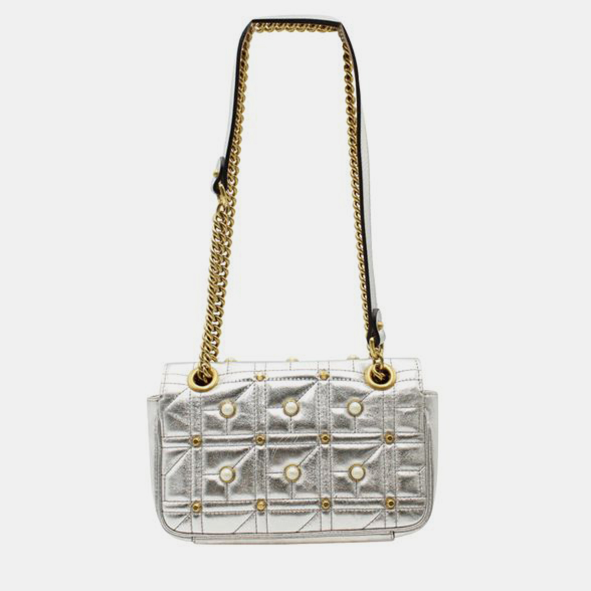 GUCCI Pearly GG Marmont Mini Flap Bag Embellished Matelasse Leather SHOULDER BAGS