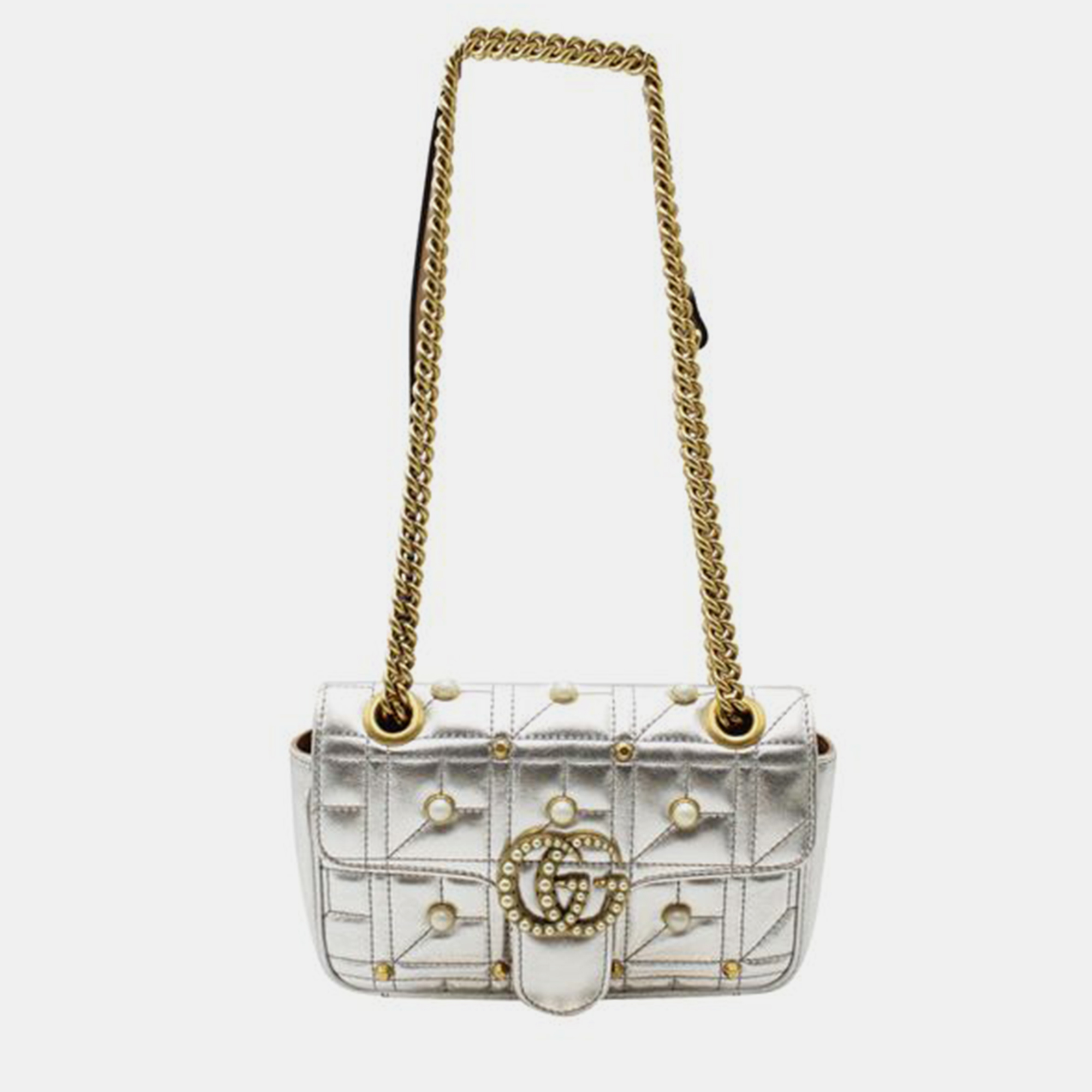 GUCCI Pearly GG Marmont Mini Flap Bag Embellished Matelasse Leather SHOULDER BAGS
