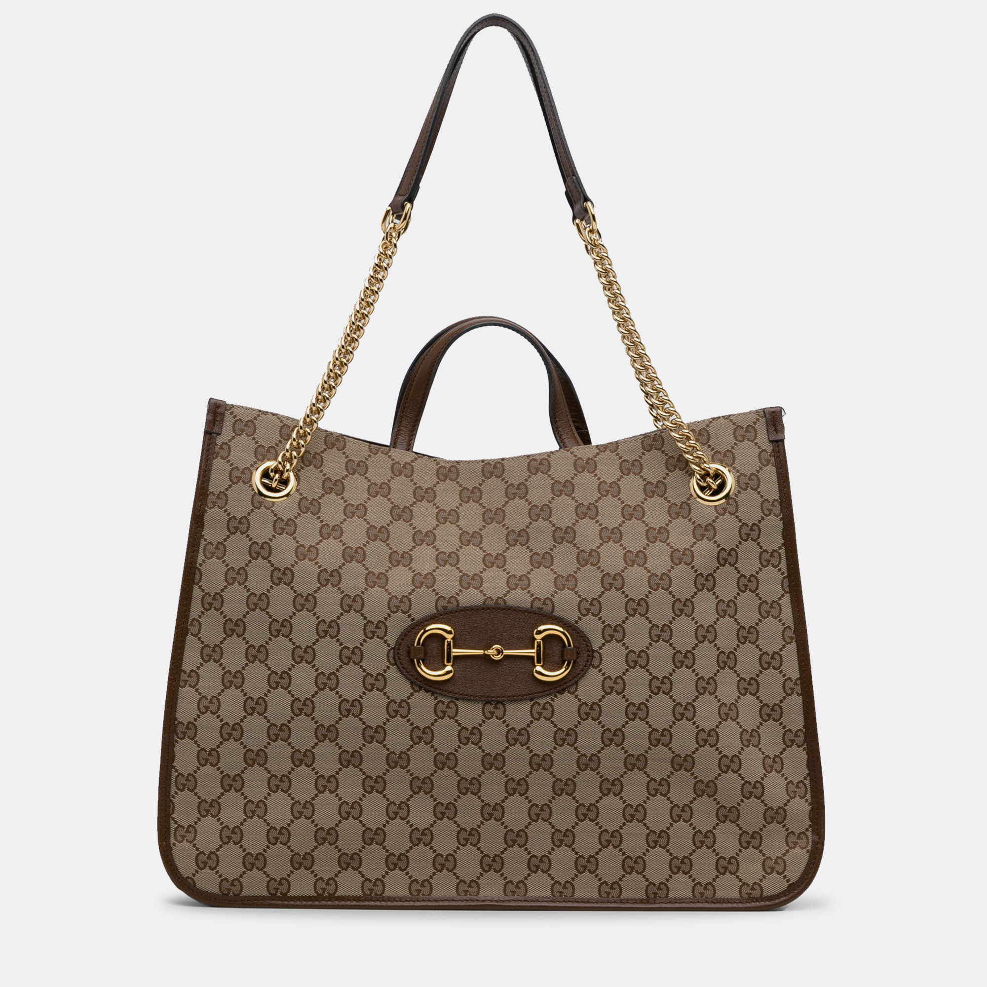 Gucci Brown Large GG Canvas 1955 Horsebit Chain Tote