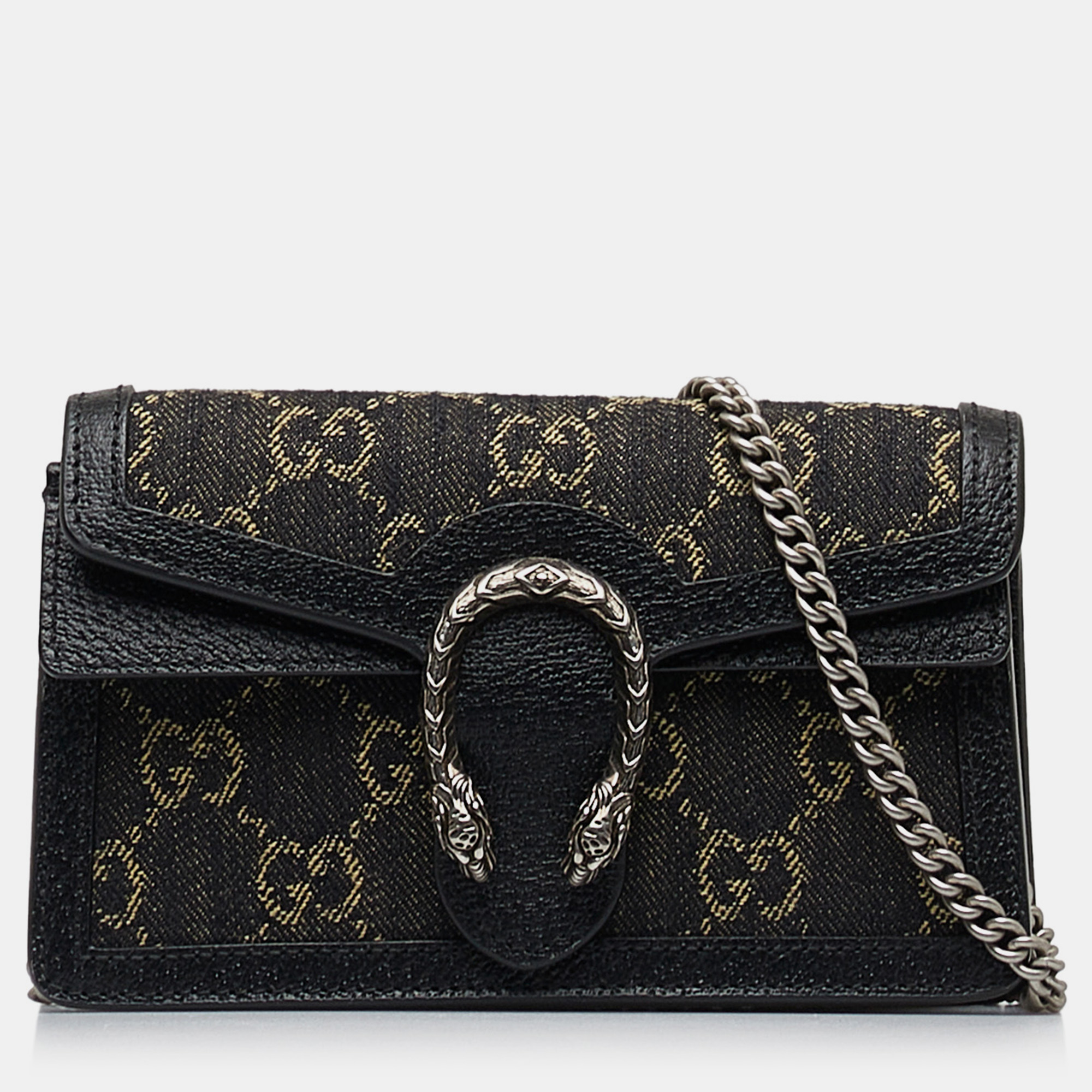 Gucci Black Super Mini GG Denim Dionysus Crossbody Bag