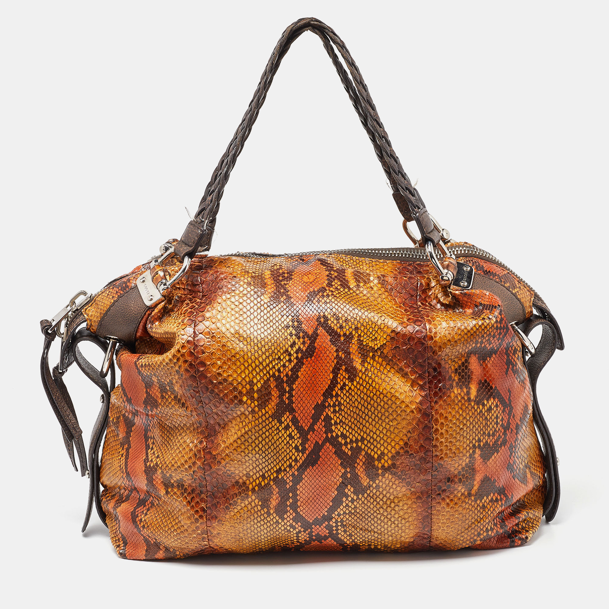 Gucci multicolor python and leather bamboo bar shoulder bag