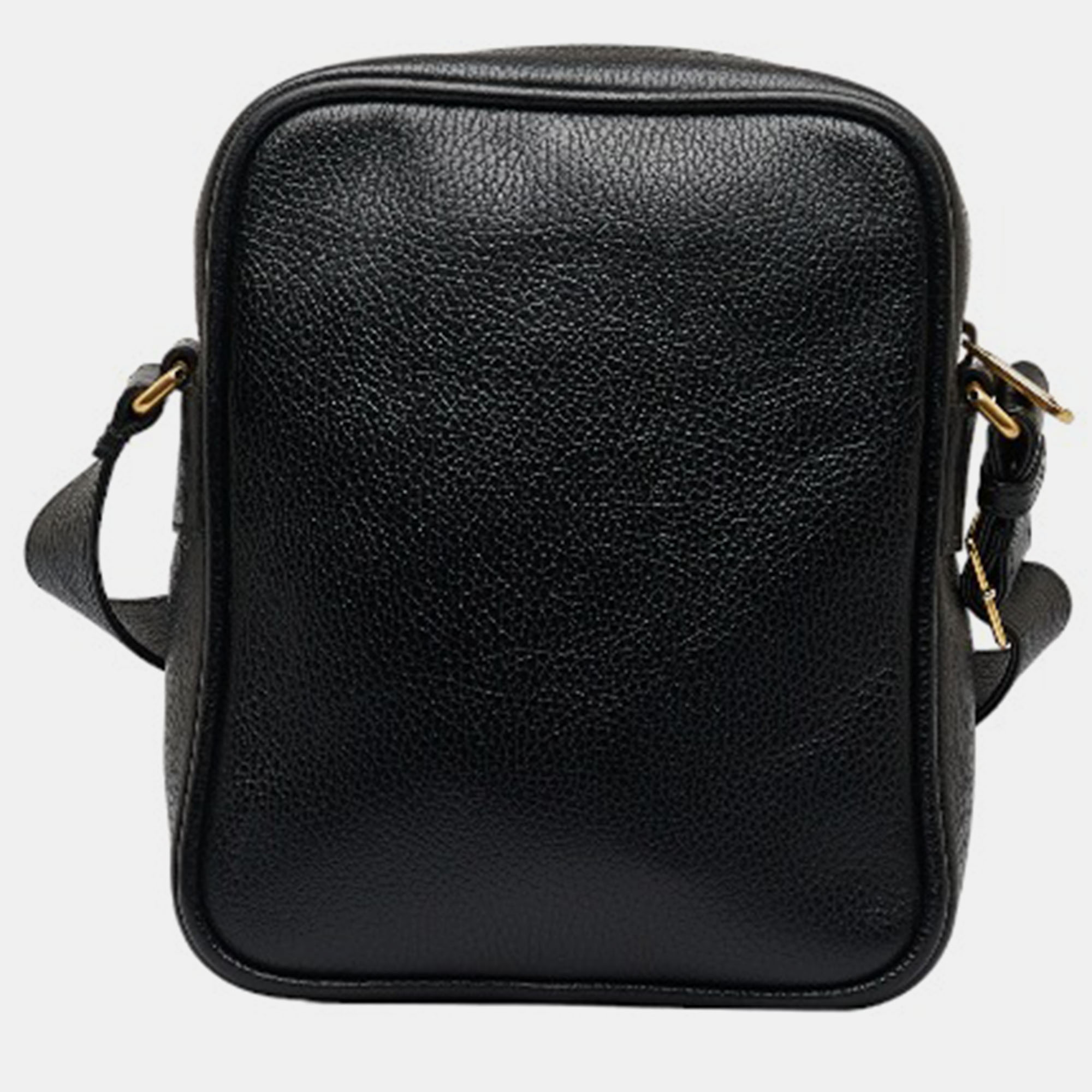 Gucci Black Leather Logo Zip Messenger Crossbody Bag