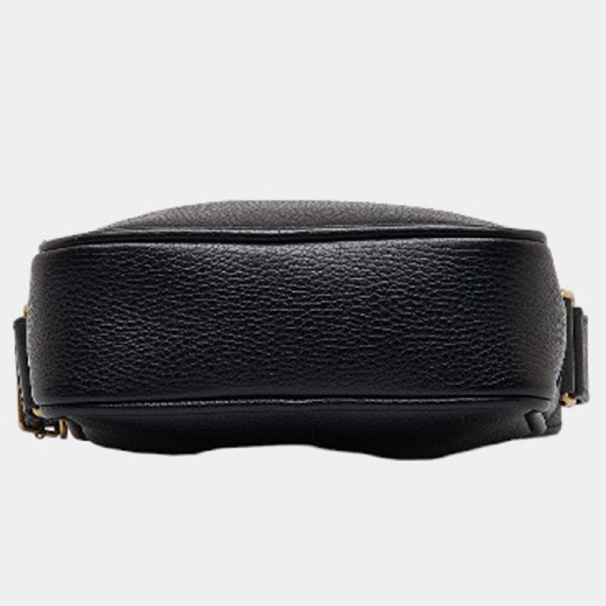 Gucci Black Leather Logo Zip Messenger Crossbody Bag