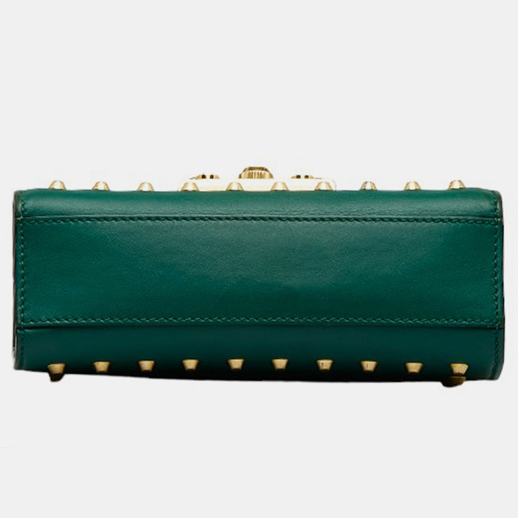 Gucci Green Studded Leather Small Padlock Shoulder Bag
