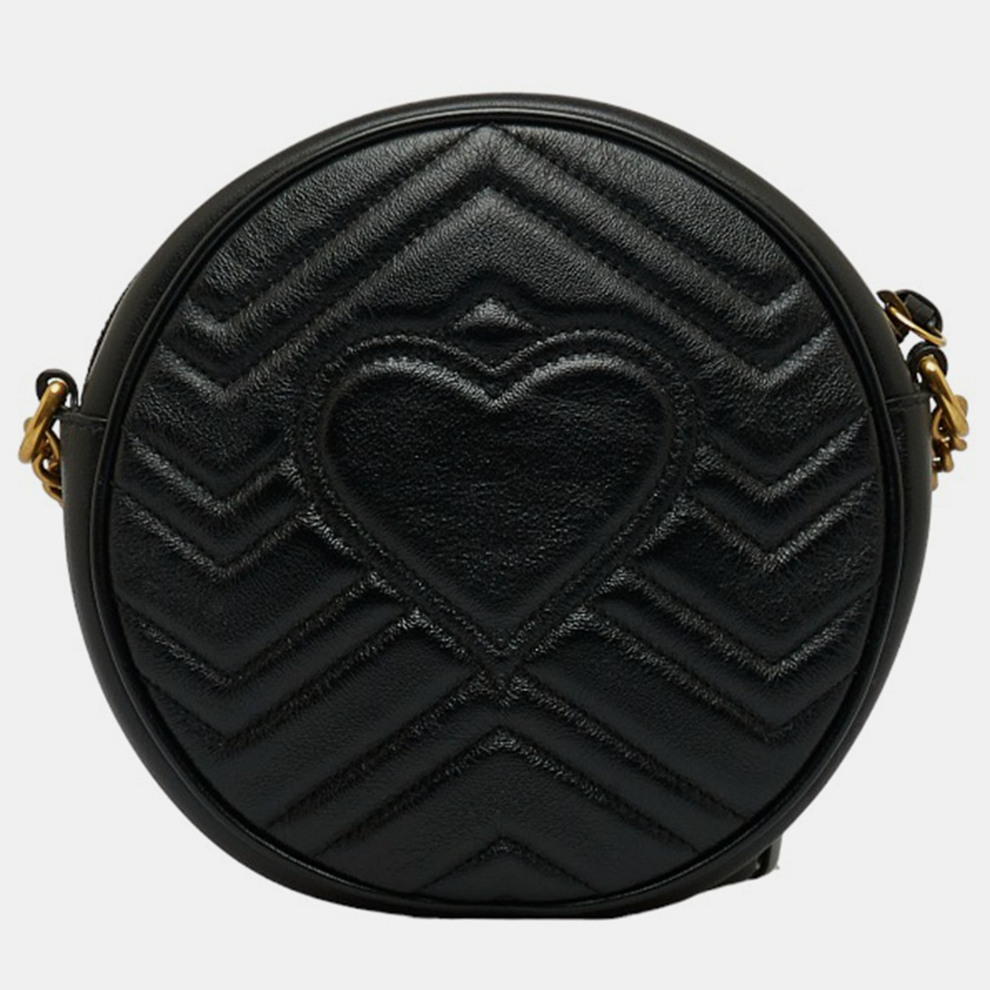 Gucci Black Leather Mini GG Marmont Round Crossbody Bag