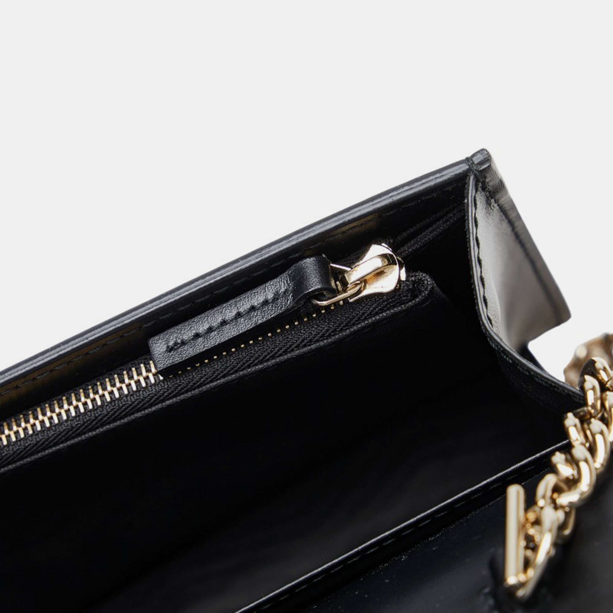 Gucci Black Guccissima Leather Bow Wallet On Chain