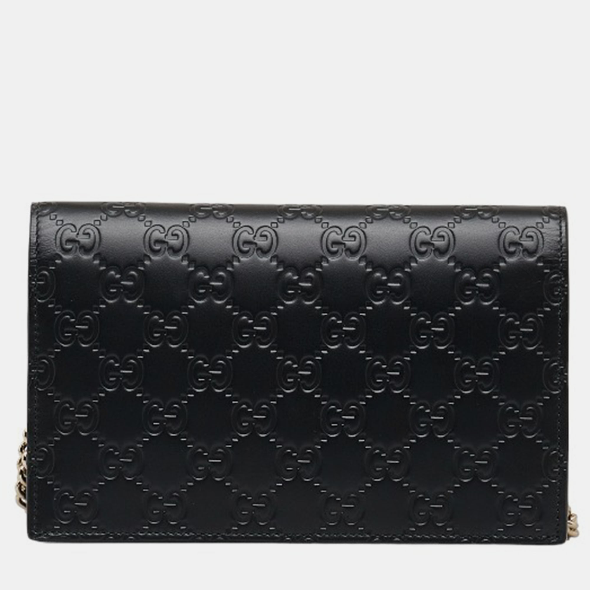 Gucci Black Guccissima Leather Bow Wallet On Chain