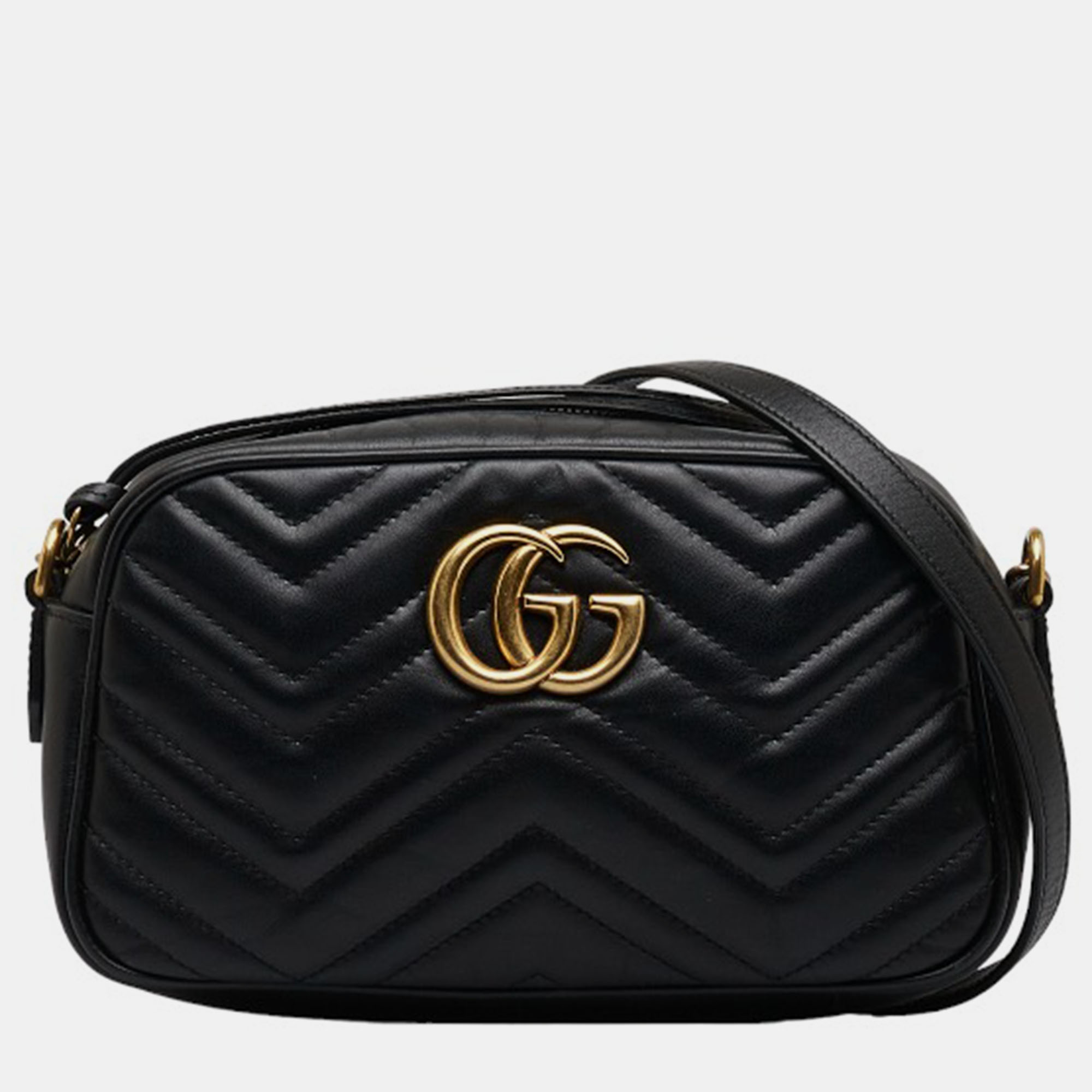 Gucci Black Leather Small GG Marmont Matelasse Crossbody Bag
