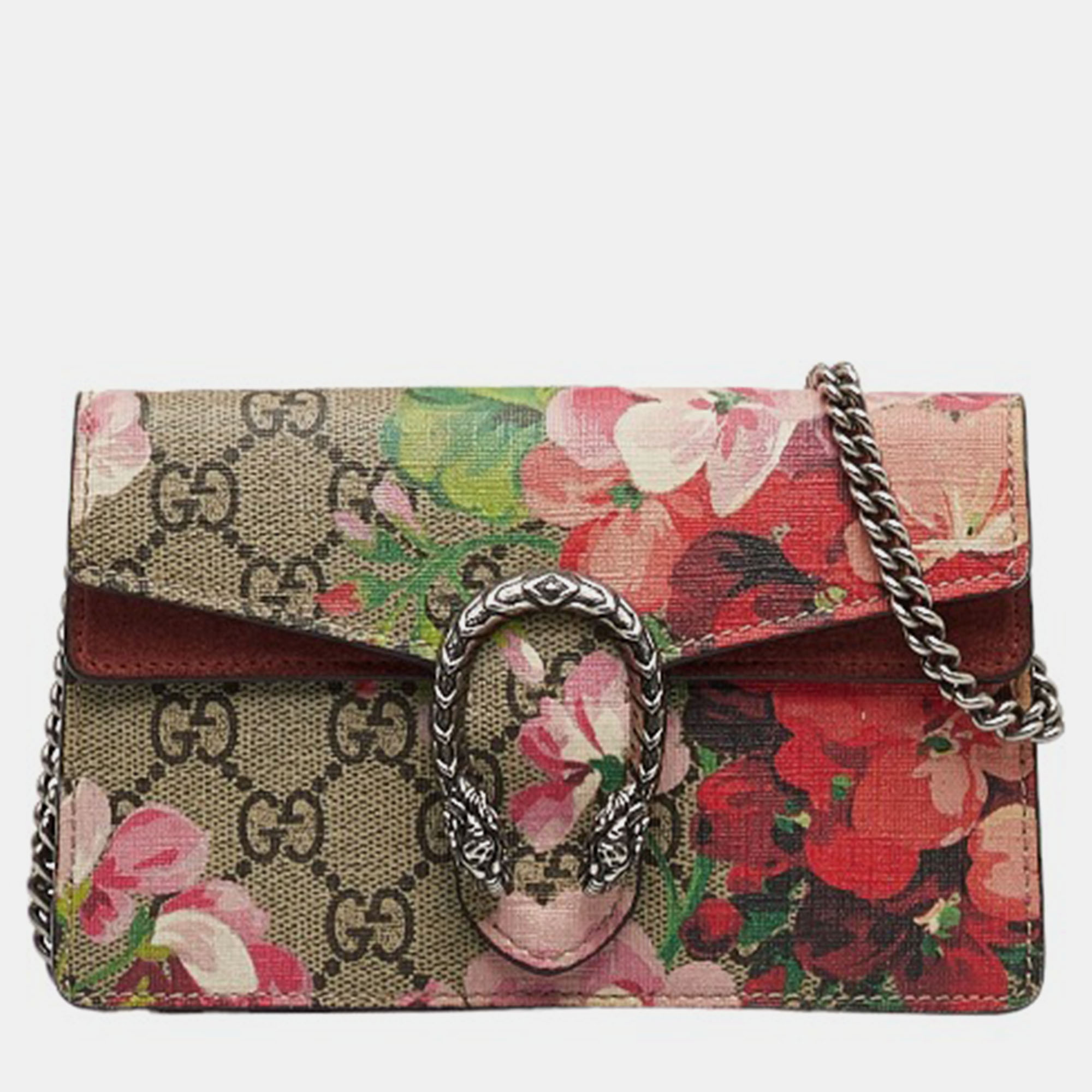Gucci brown canvas super mini gg supreme blooms dionysus crossbody bag