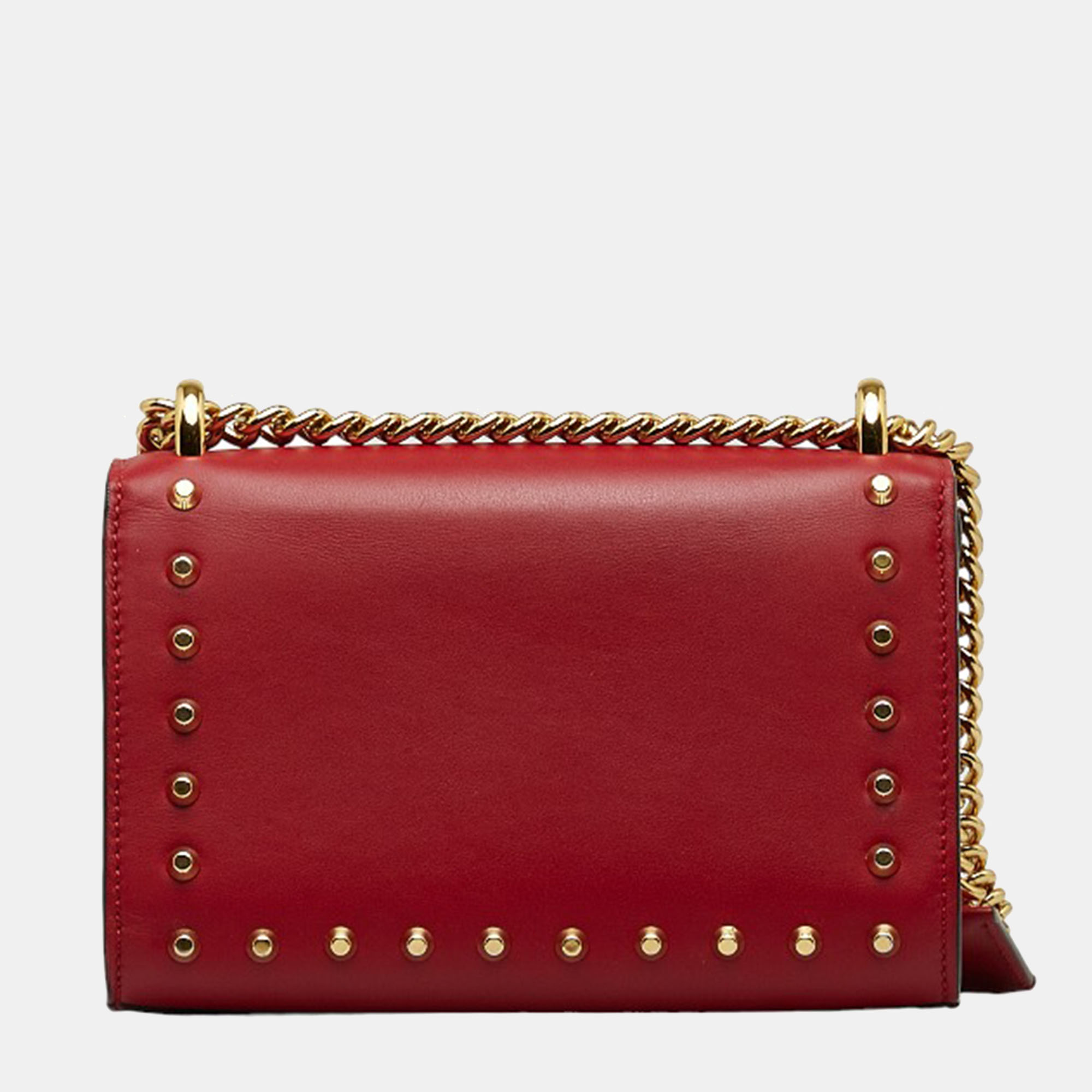 Gucci Red  Studded Leather Small Padlock Shoulder Bag