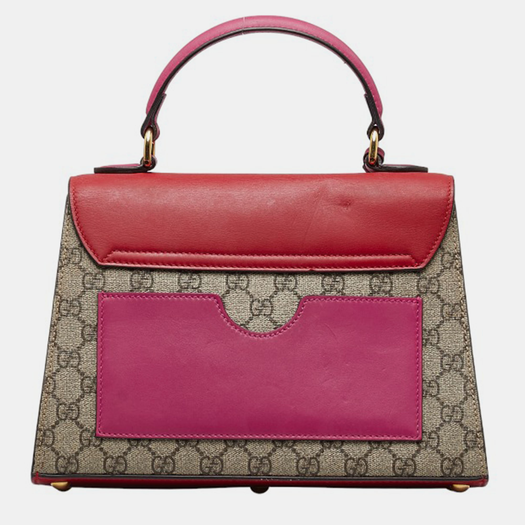 Gucci Brown Canvas GG Supreme Padlock Top Handle Bag