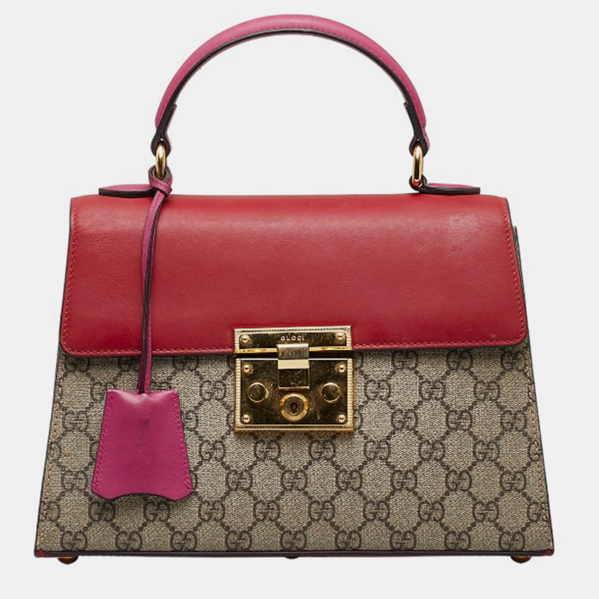 Gucci Brown Canvas GG Supreme Padlock Top Handle Bag