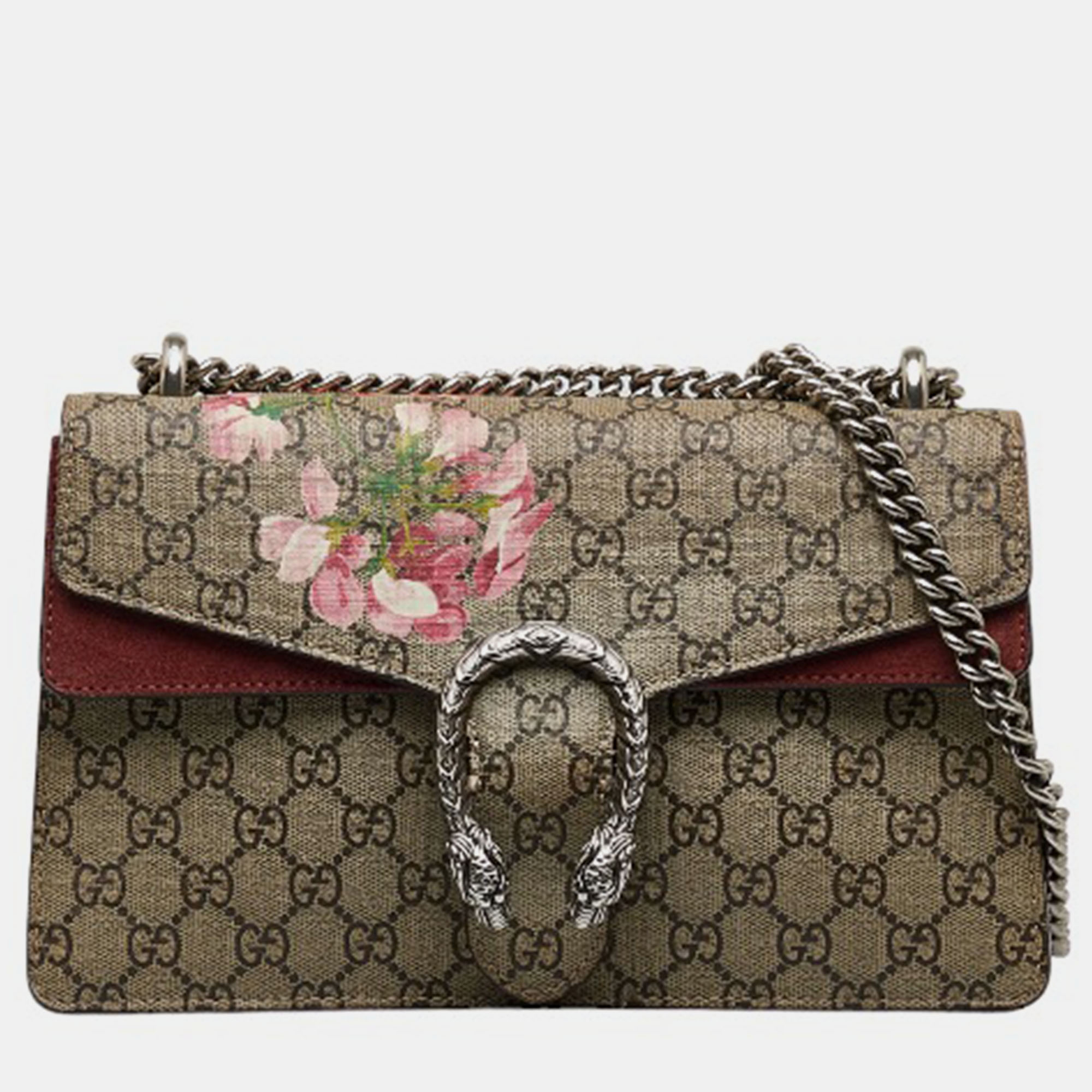 Gucci brown canvas gg supreme blooms medium dionysus shoulder bag