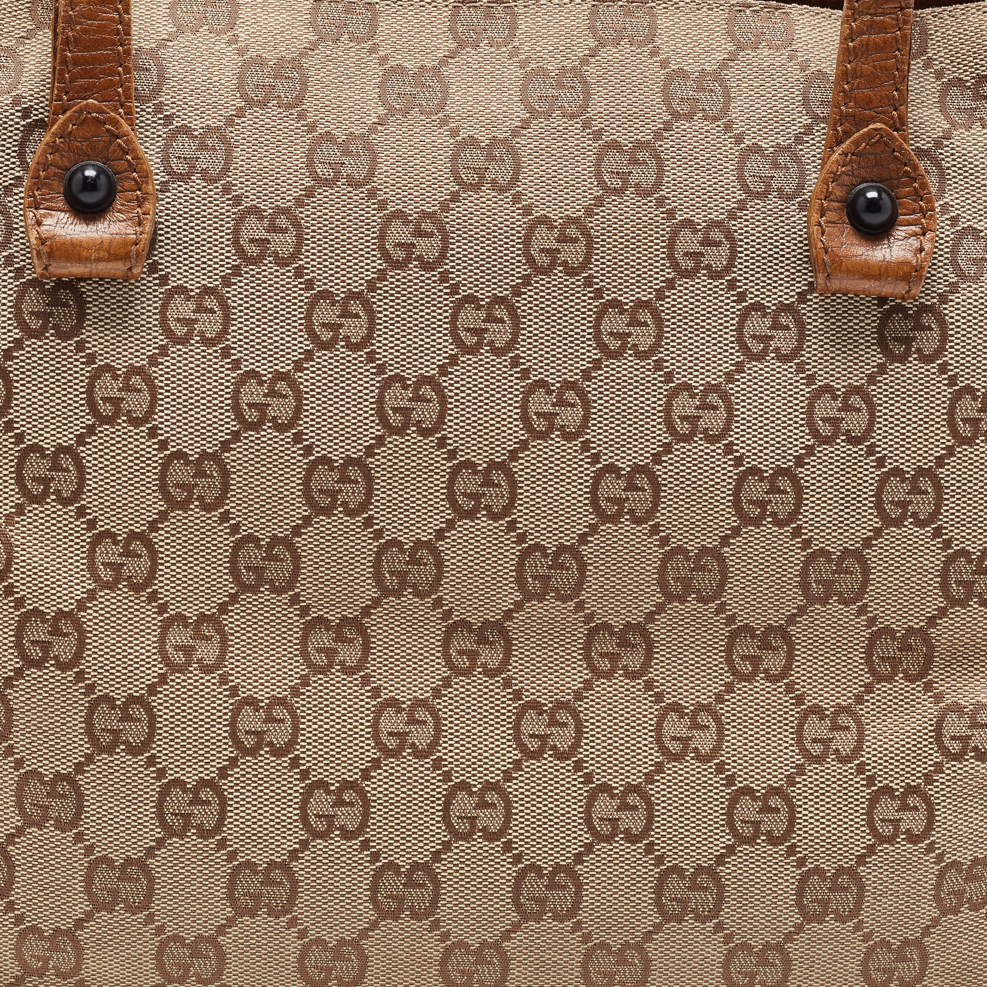 Gucci Brown/Beige GG Canvas And Leather Bamboo Tote