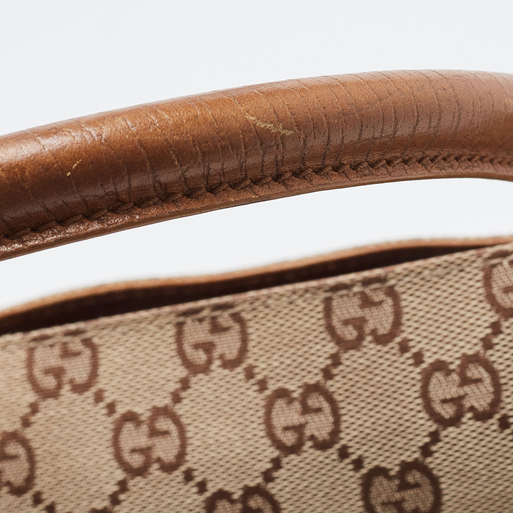 Gucci Brown/Beige GG Canvas And Leather Bamboo Tote