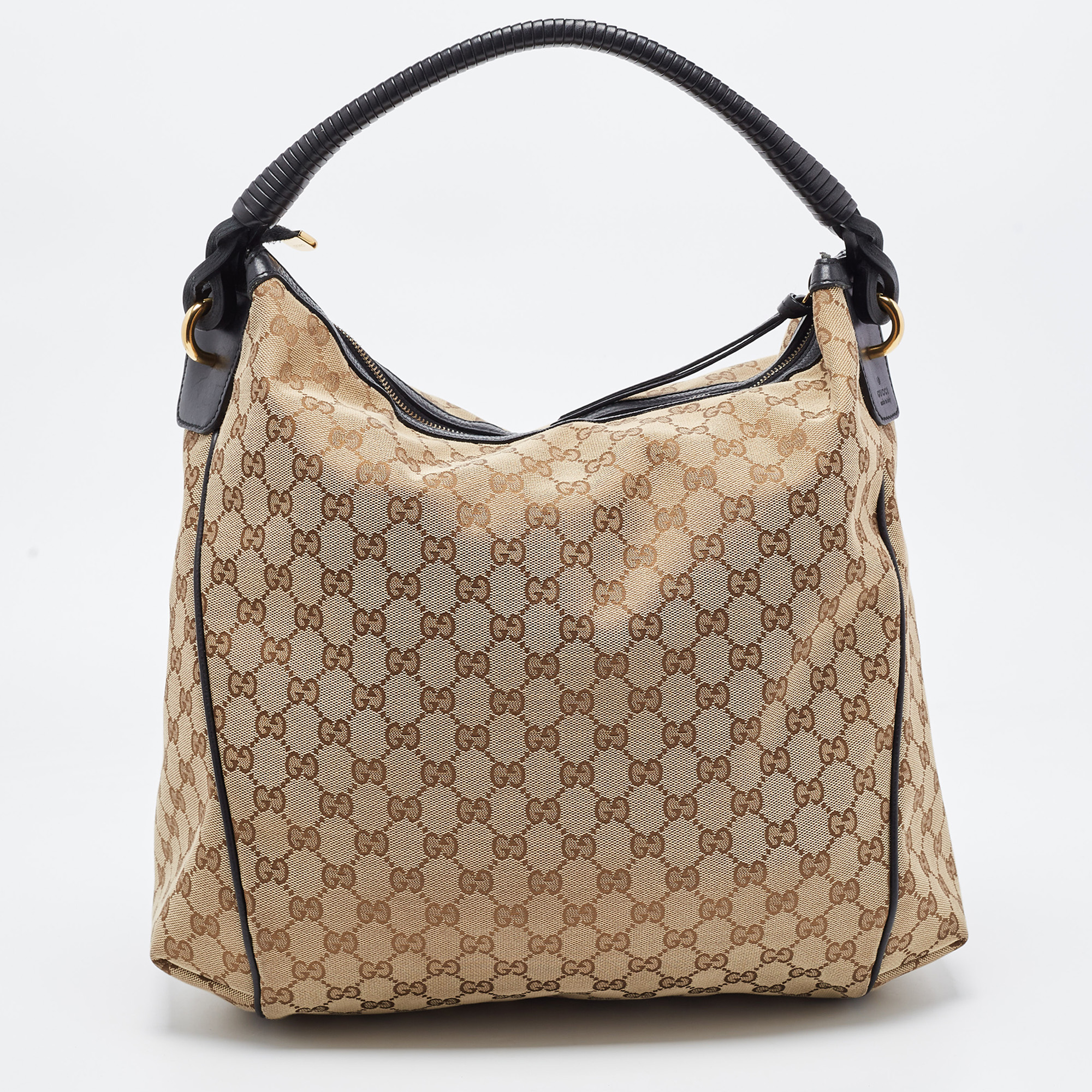 Gucci Beige/Black GG Canvas And Leather Hobo