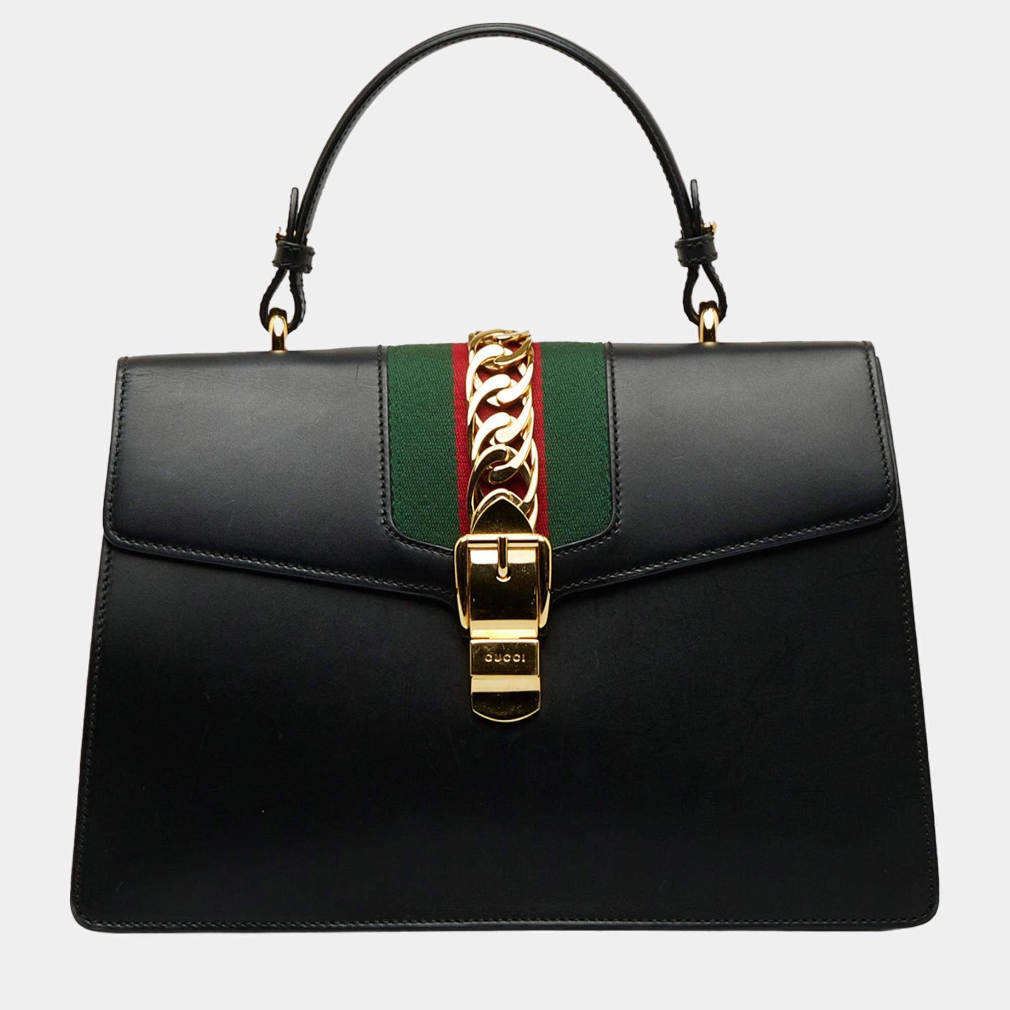 Gucci Black Medium Sylvie Top Handle Bag