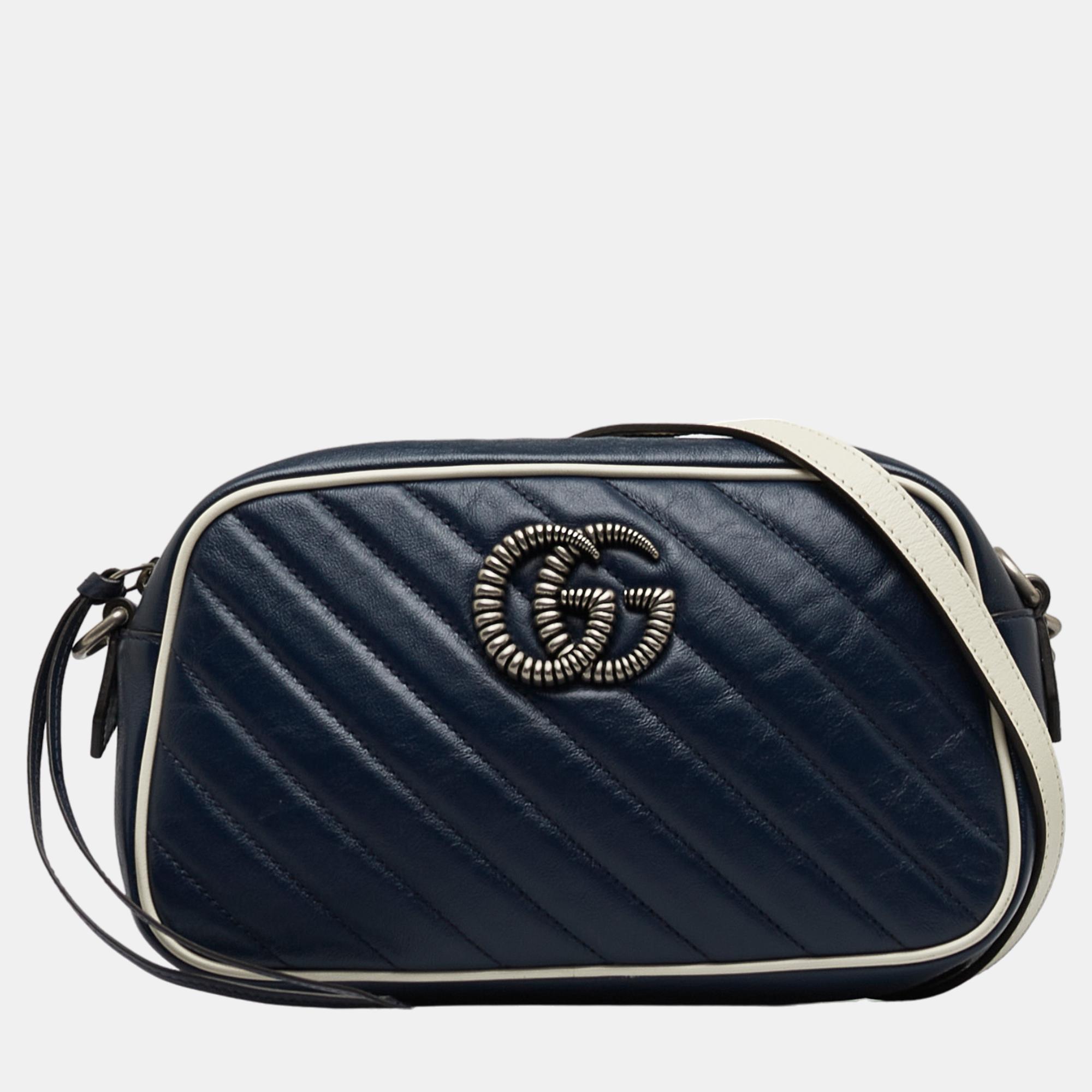 Gucci Blue Small GG Marmont Torchon Crossbody Bag