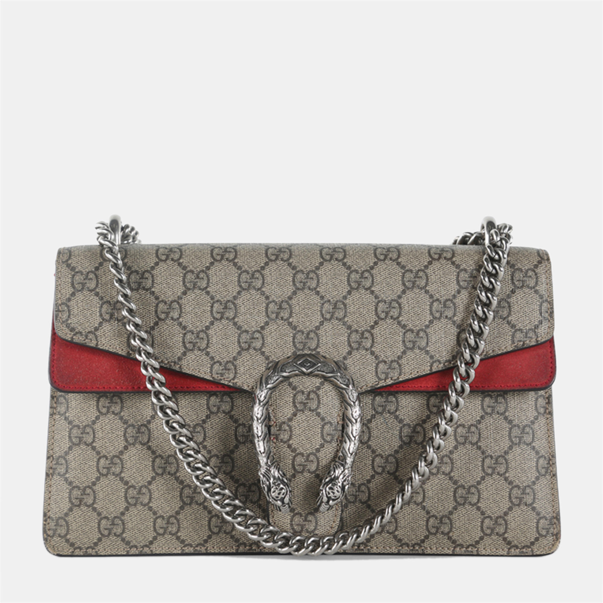 Gucci Red/Beige GG Supreme Canvas/Suede Small Dionysus Shoulder Bag
