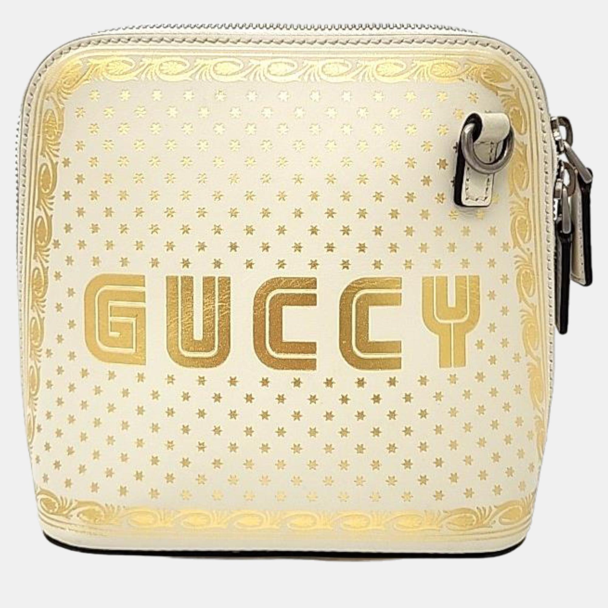 Gucci white leather print mini cross bag (511189)