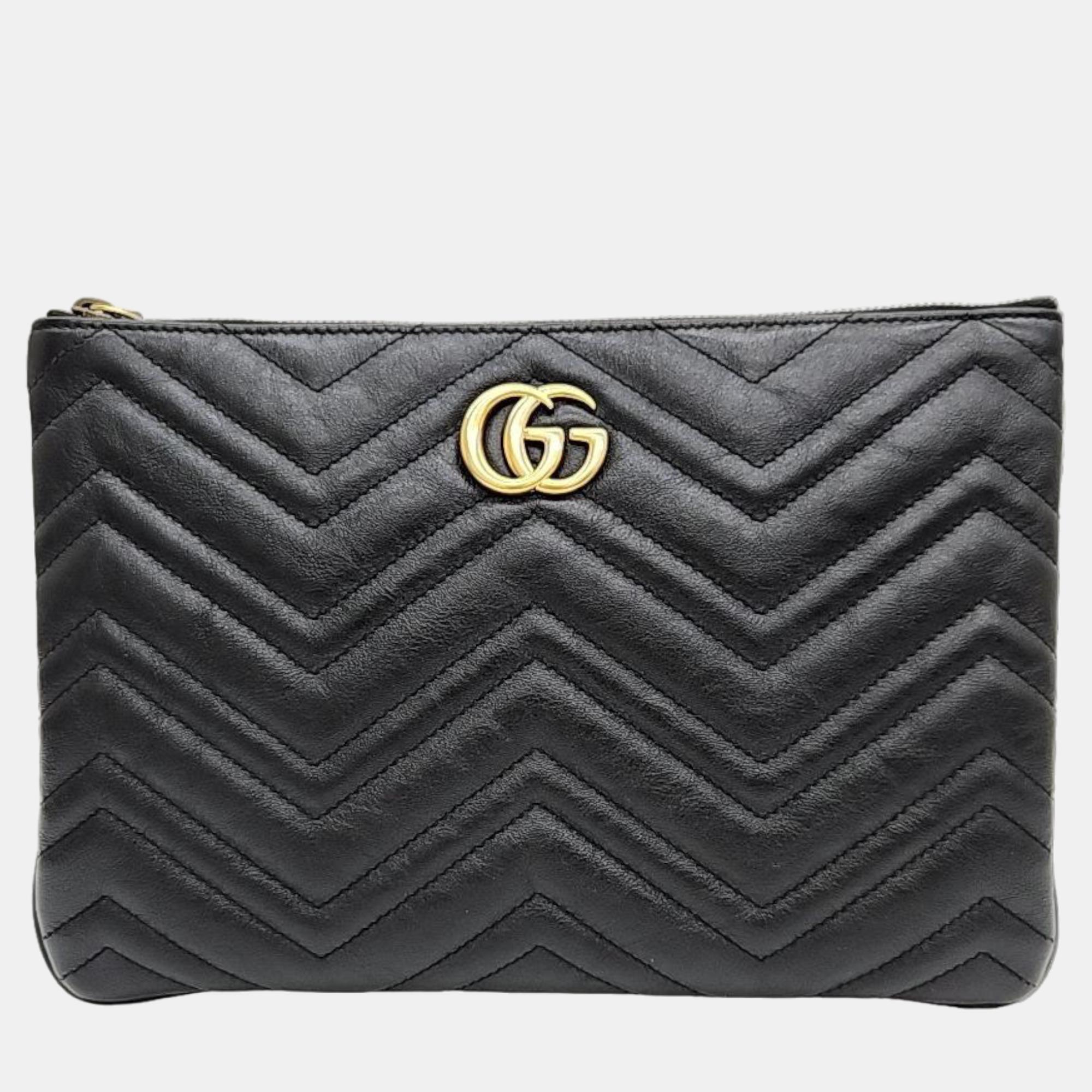 Gucci Black Leather GG Marmont Clutch (525541)