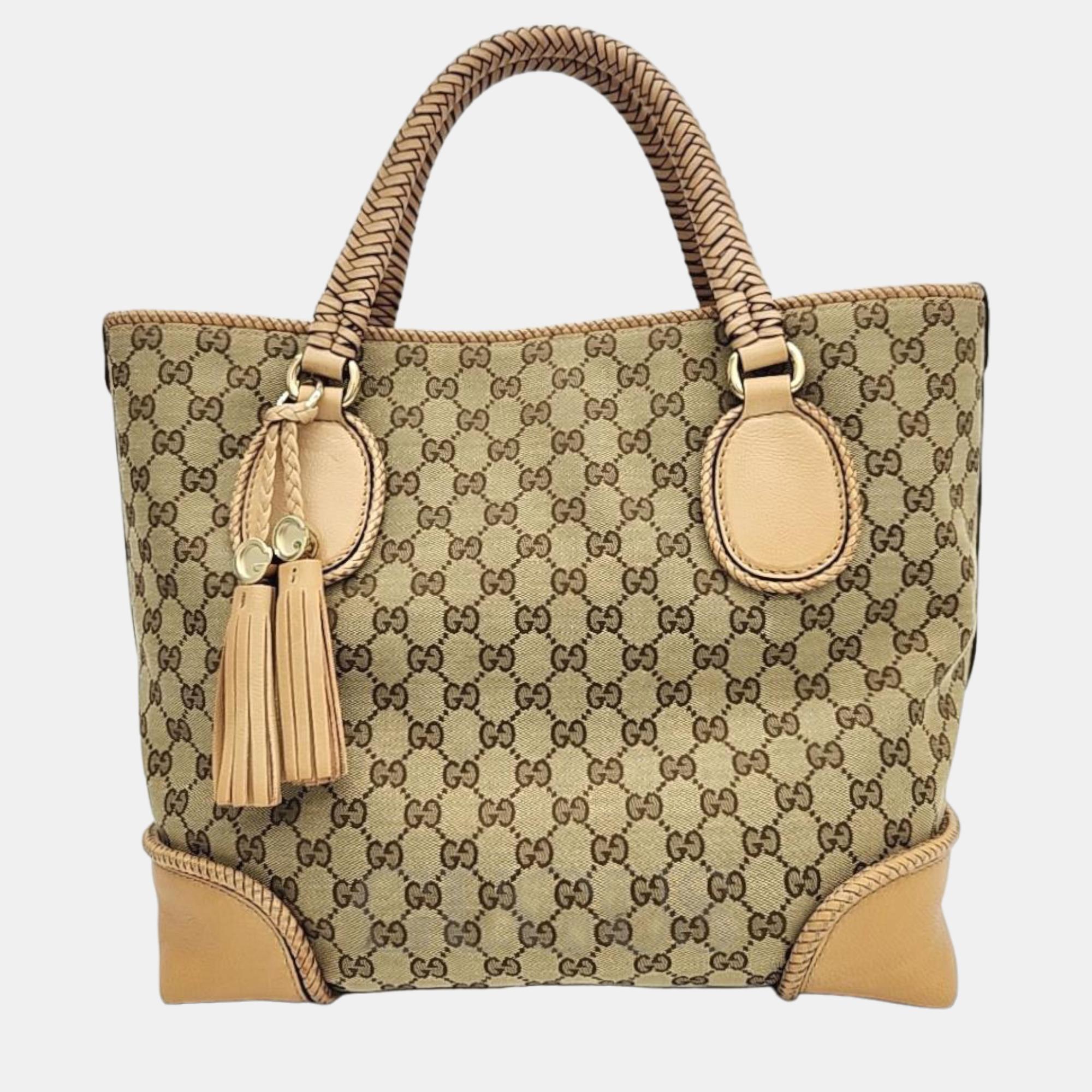 Gucci Beige Brown Jacquard Tote Bag (257023)