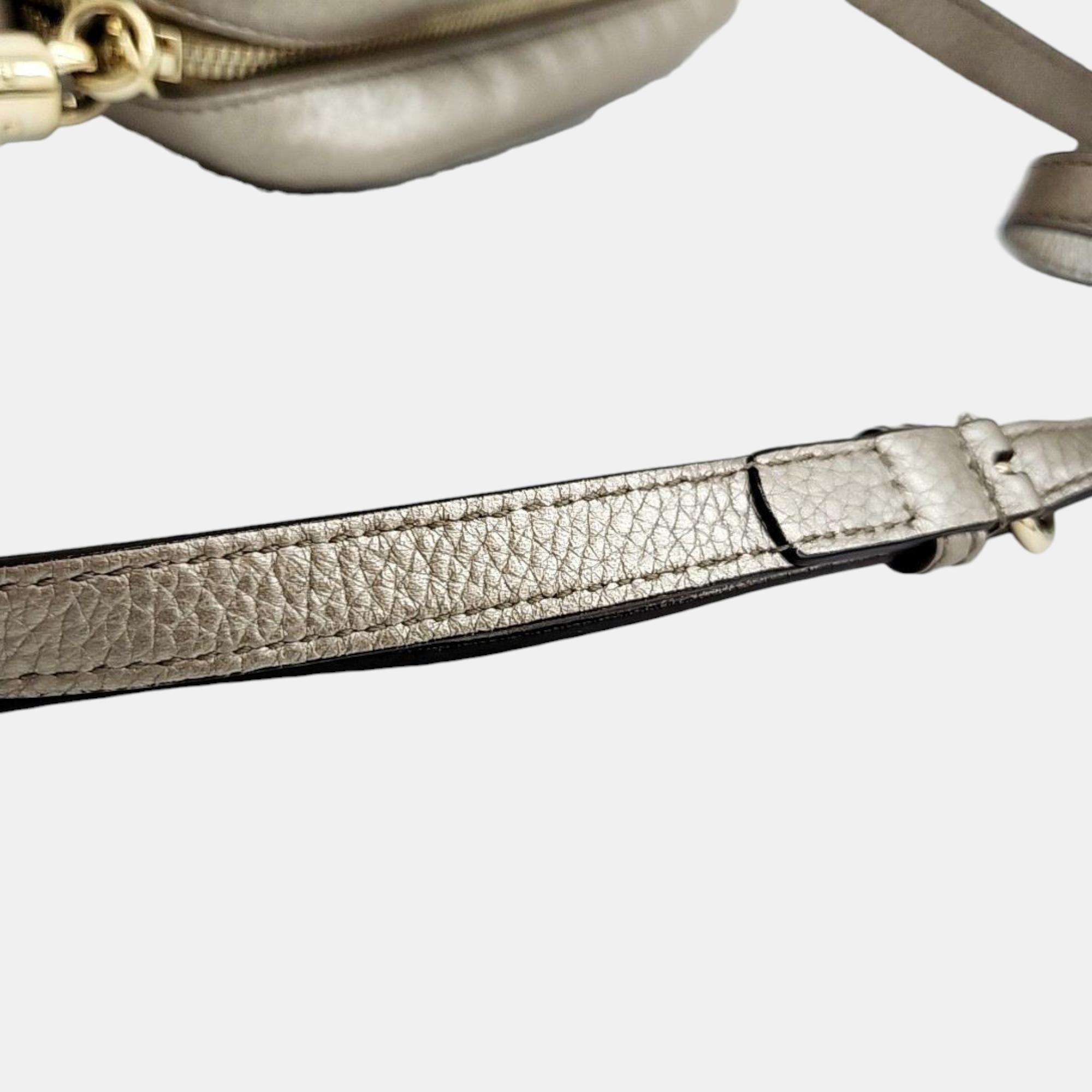 Gucci Beige Silver Leather Disco Bag (308364)