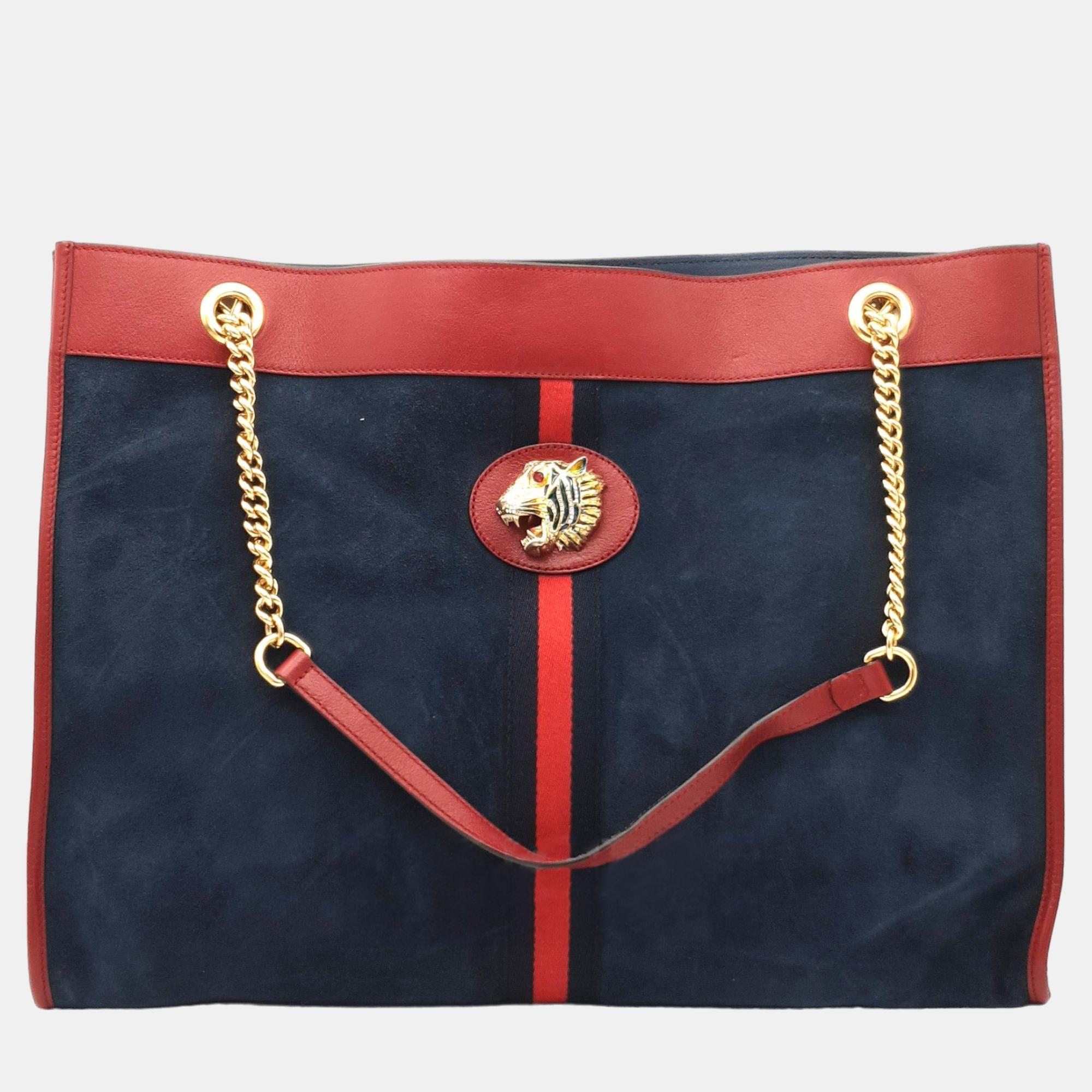 Gucci navy/red suede rajah tote bag