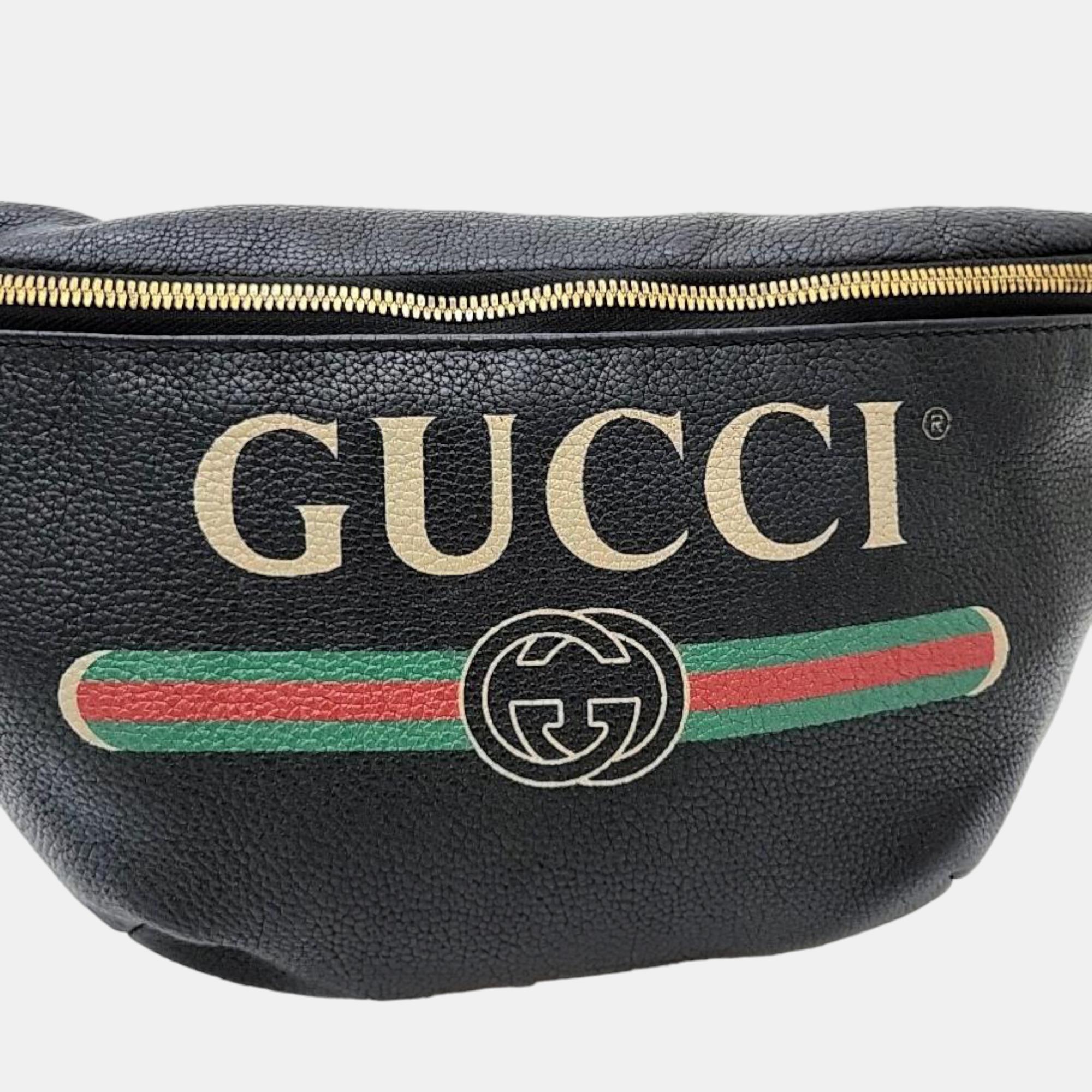 

Gucci Black Leather Web Logo Belt Bag (530412)