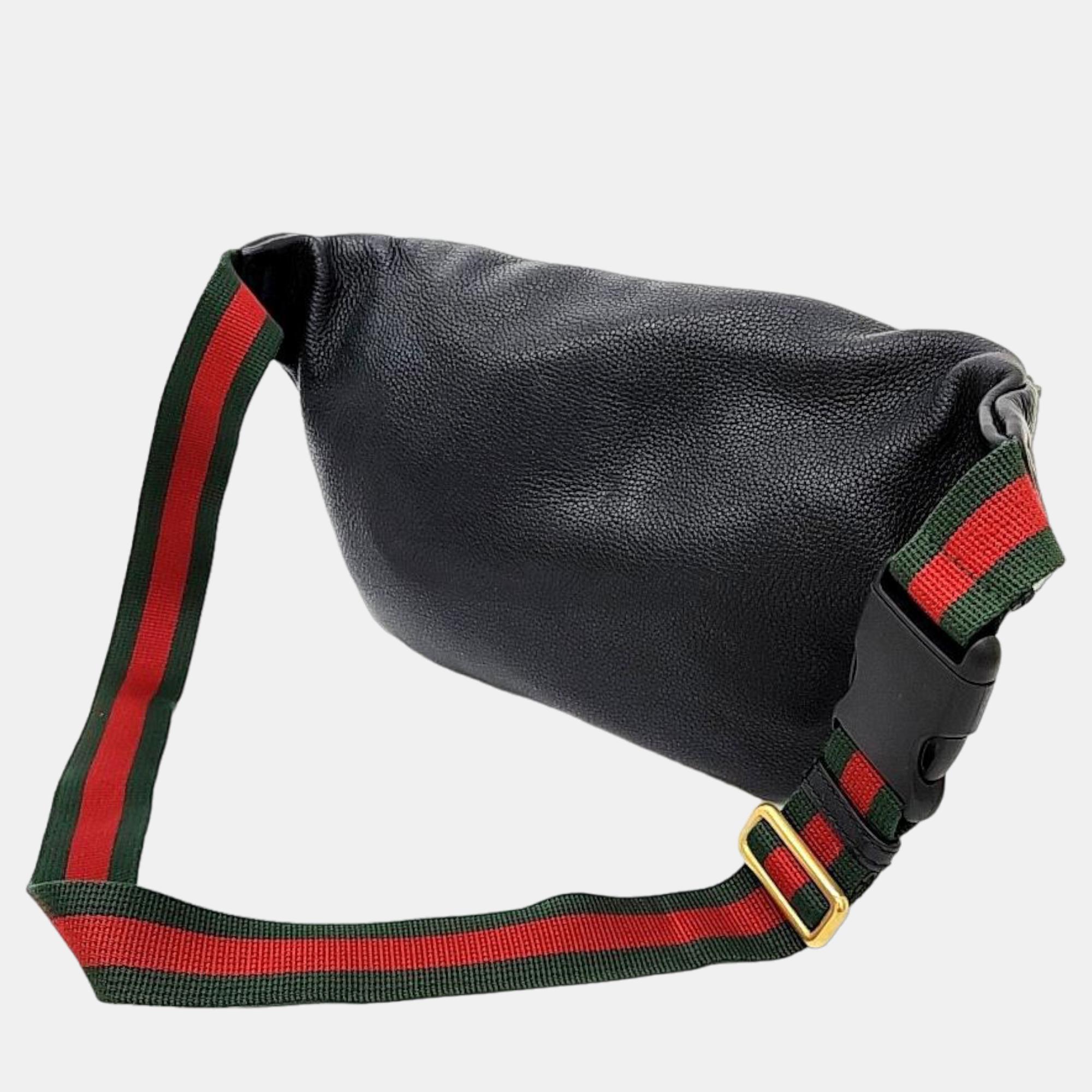 Gucci Black Leather Web Logo Belt Bag (530412)